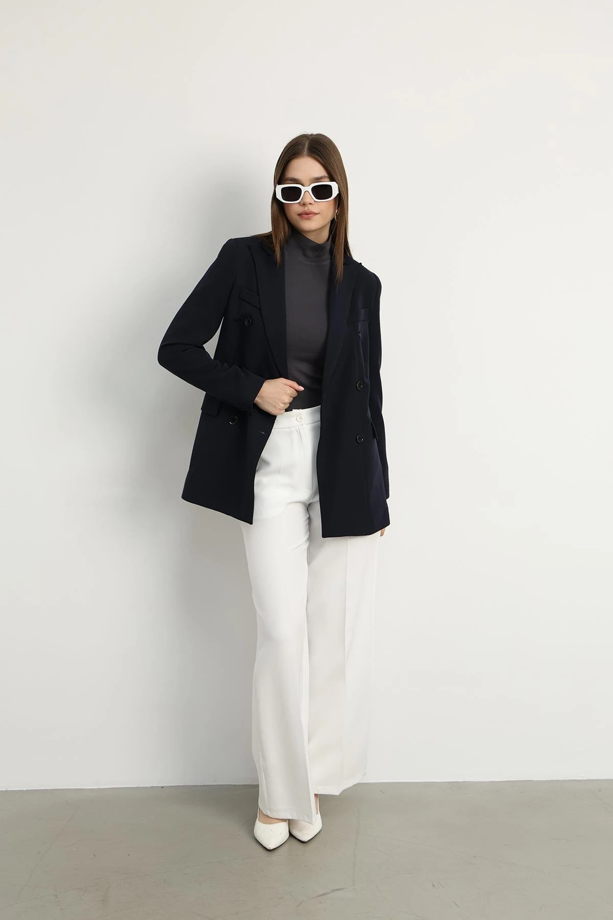 Aria Düğmeli Blazer Ceket Lacivert