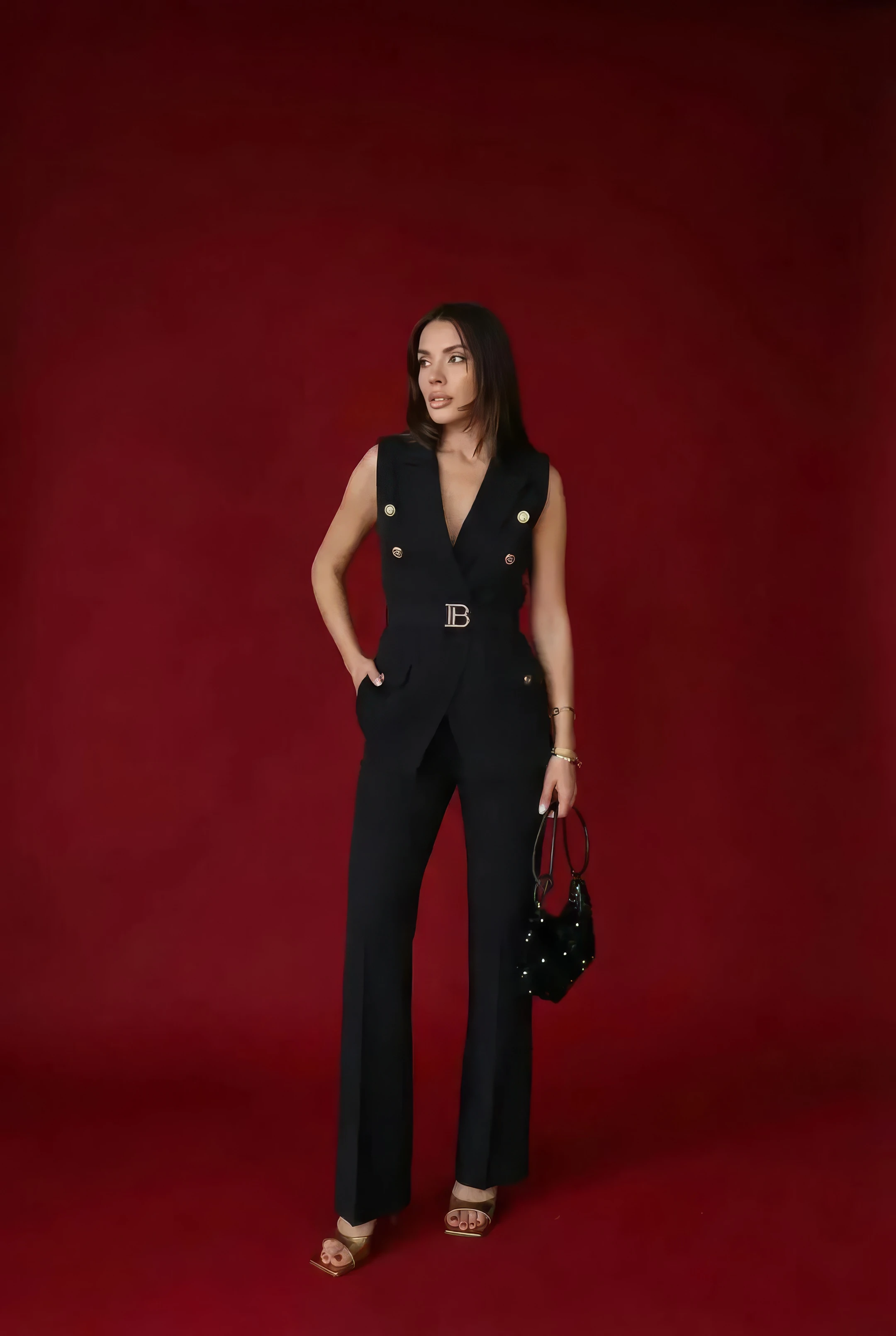 Valoria Gold Kemer Detaylı Takım Siyah