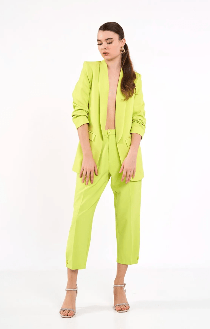 Mia Kolu Büzgülü Blazer Ceket Neon Yeşil