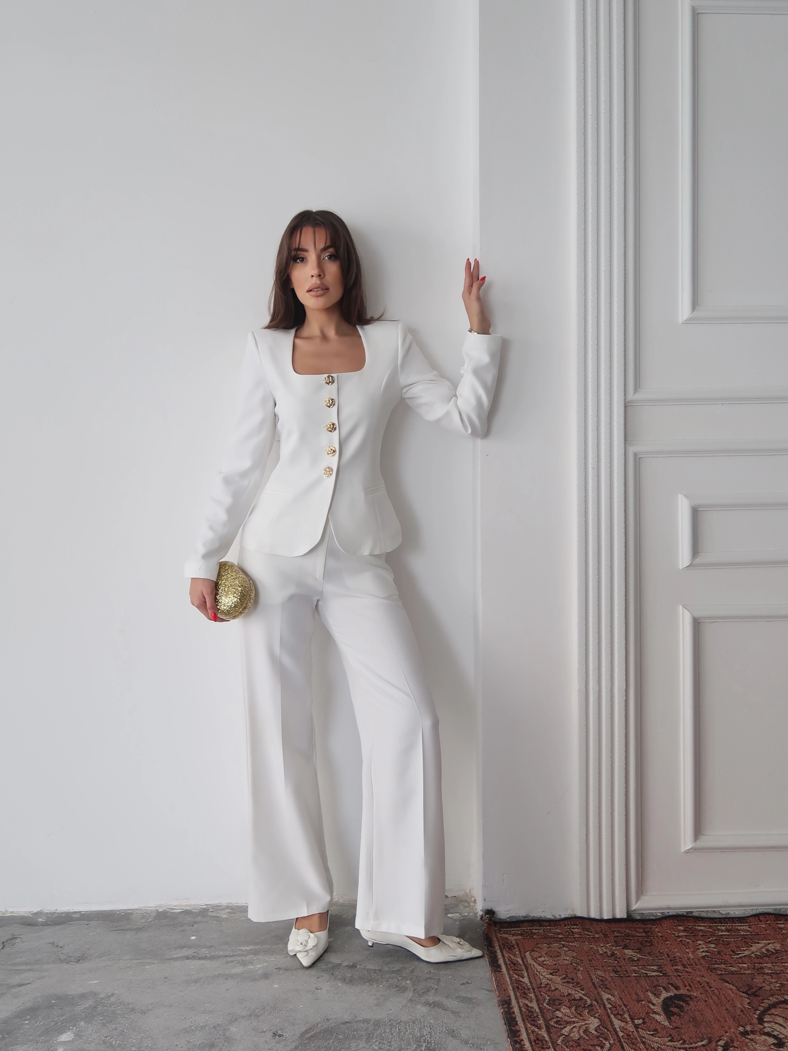 Jane Button Tailored Suit Beyaz