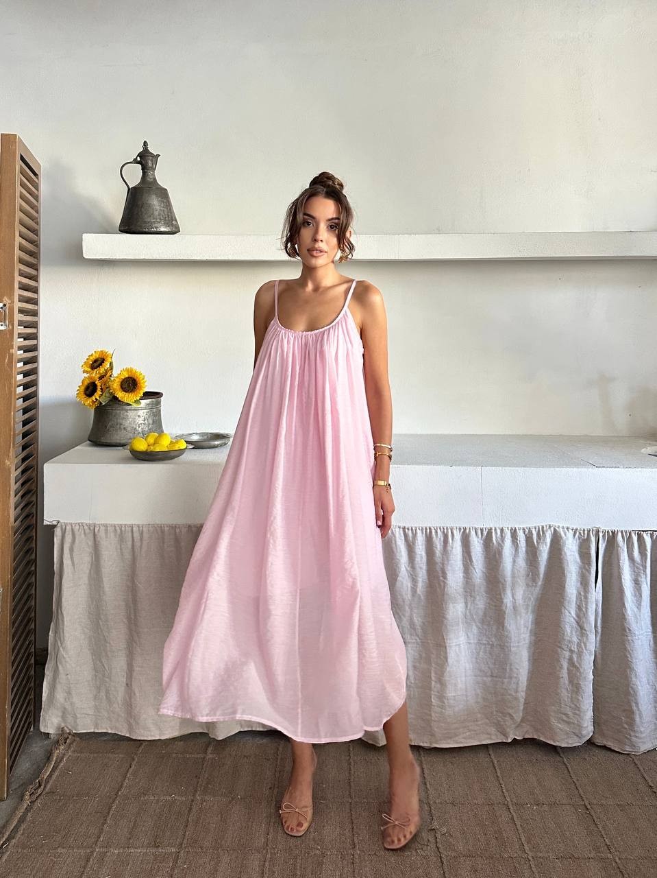 Fiona Yazlık Askılı Elbise Pembe