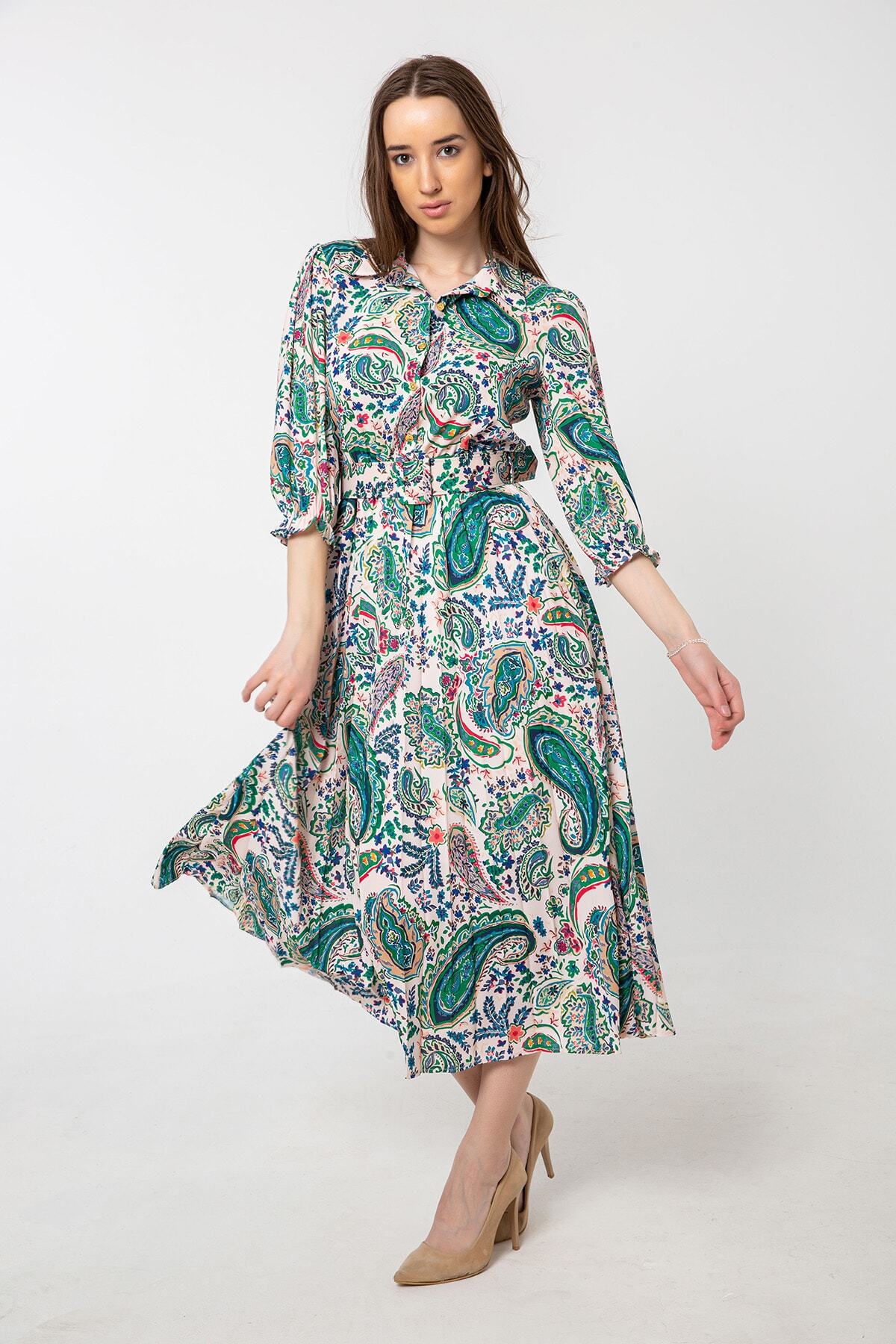 Kadın Yeşil Desenli Elbise