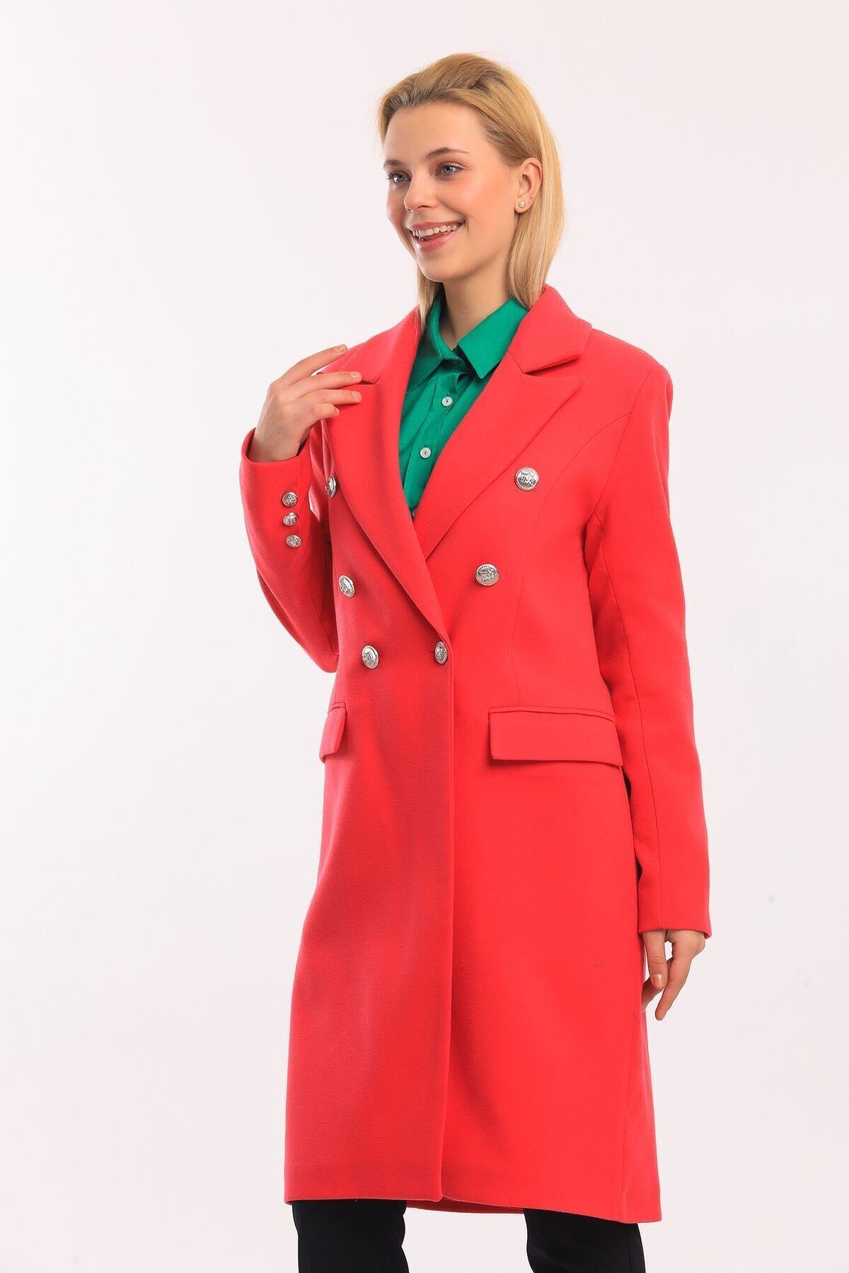 Düğmeli Kaşe Kaban