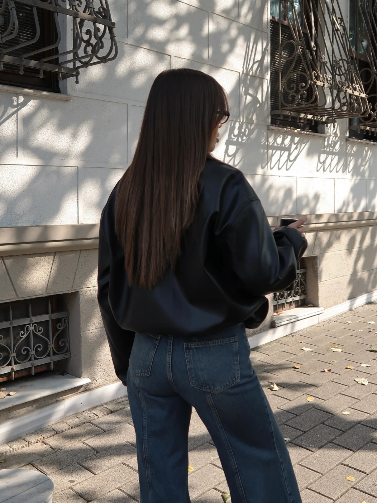 Betty Deri Fermuarlı Ceket Siyah