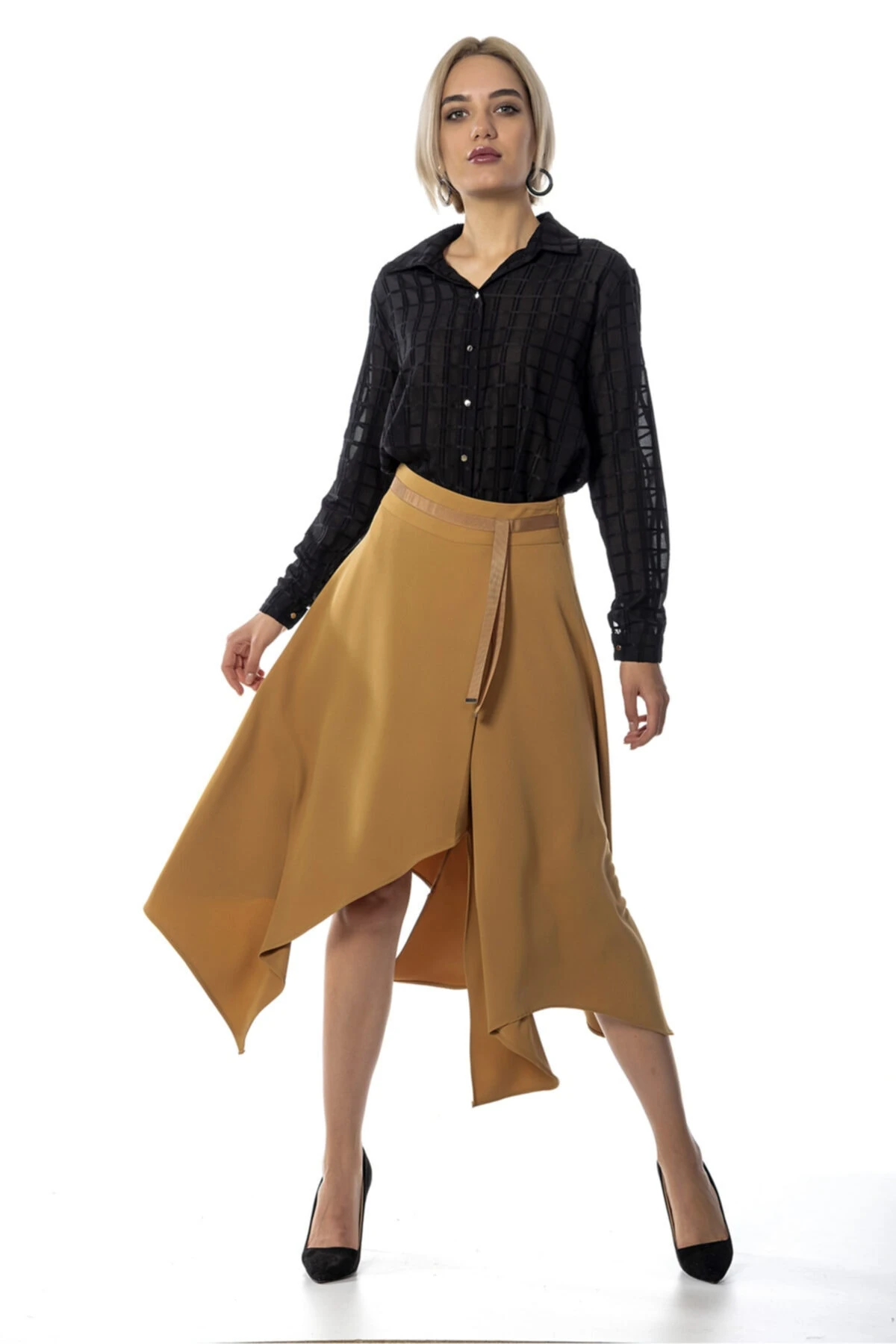 Asimetrik Kesim Açık Kahve Etek