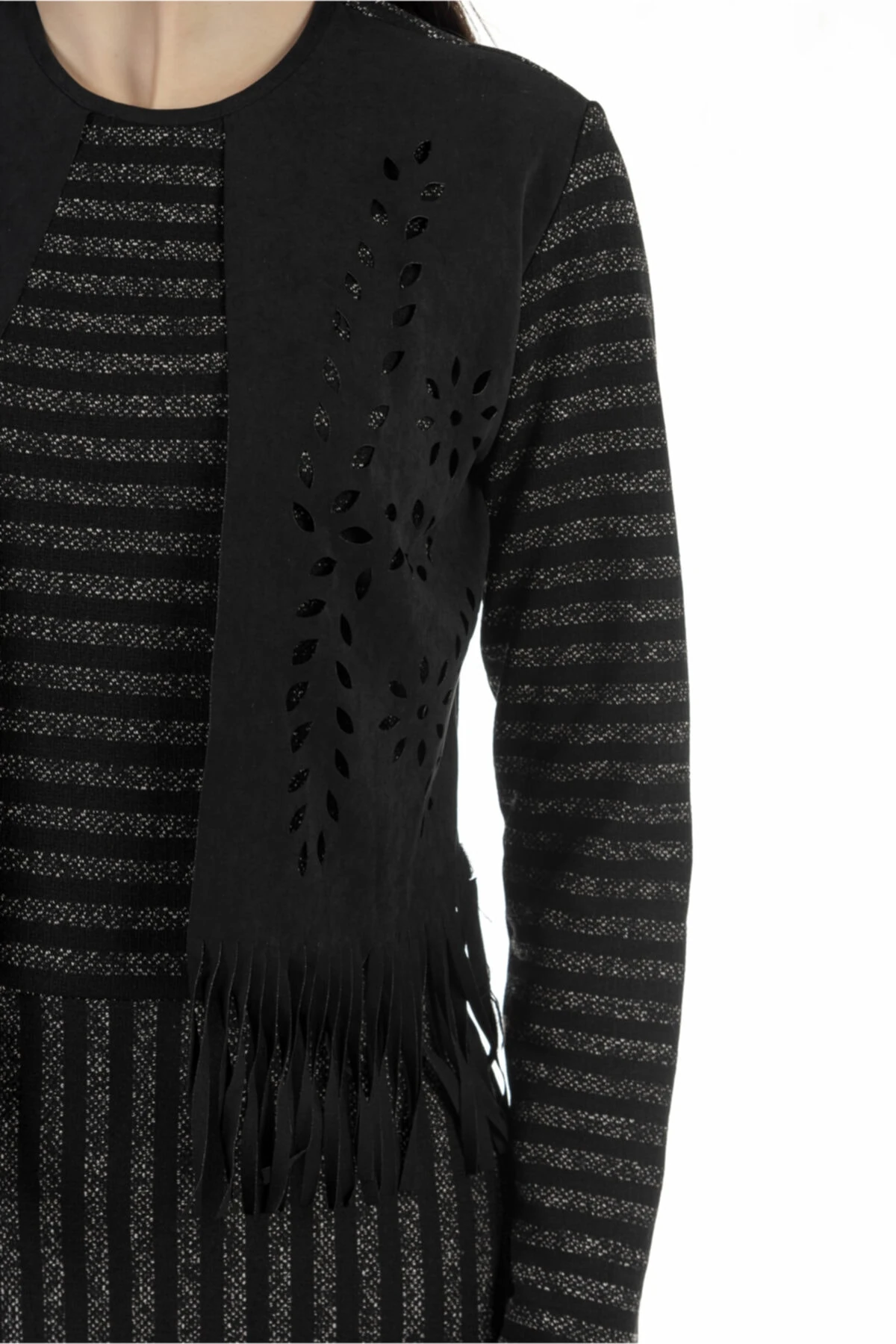 Kadın Çizgili Uzun Siyah Elbise