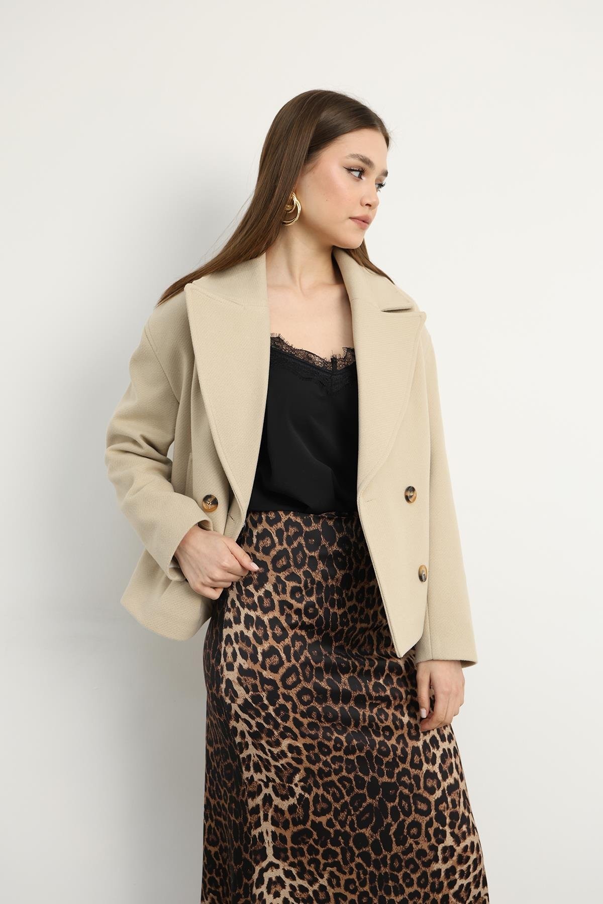 Leopar Desenli Saten Etek