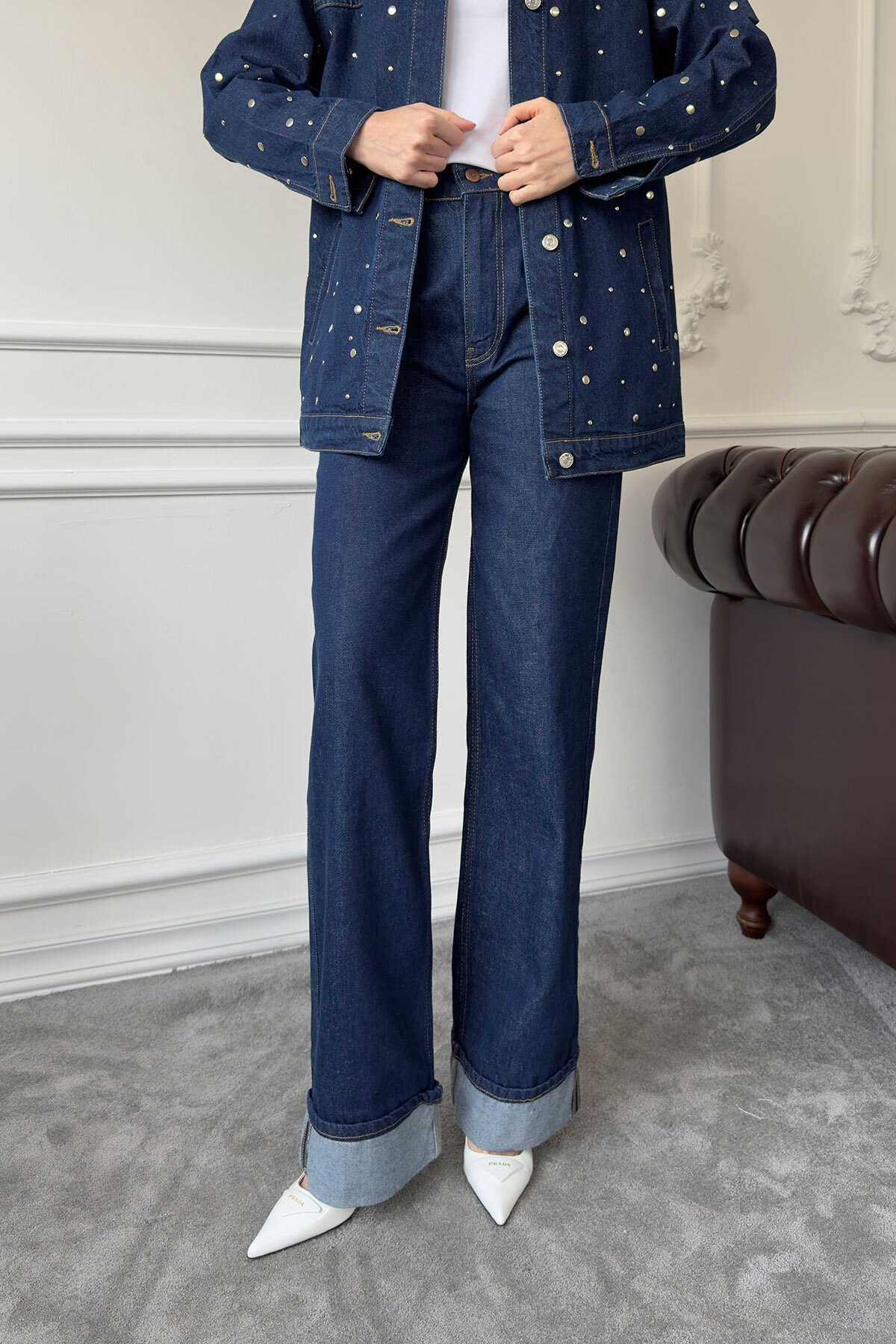 Duble Paça Denim Pantolon- MAVİ