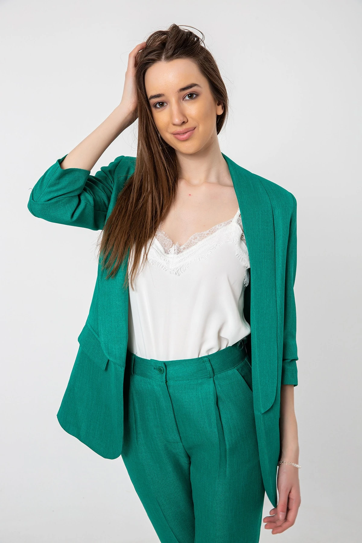 Kolu Büzgülü Keten Ceket