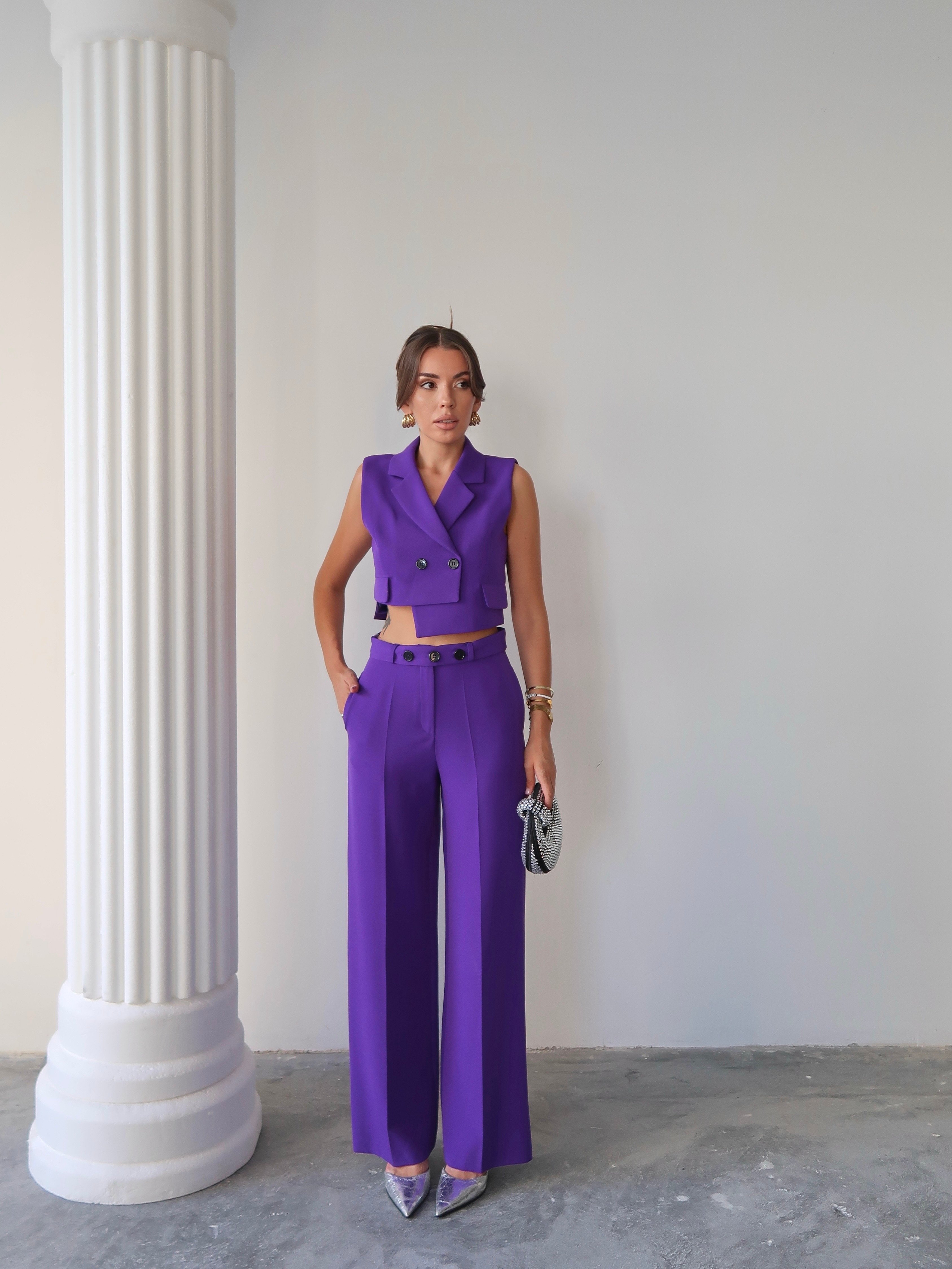 Rachel Yelekli İkili Takım Mor