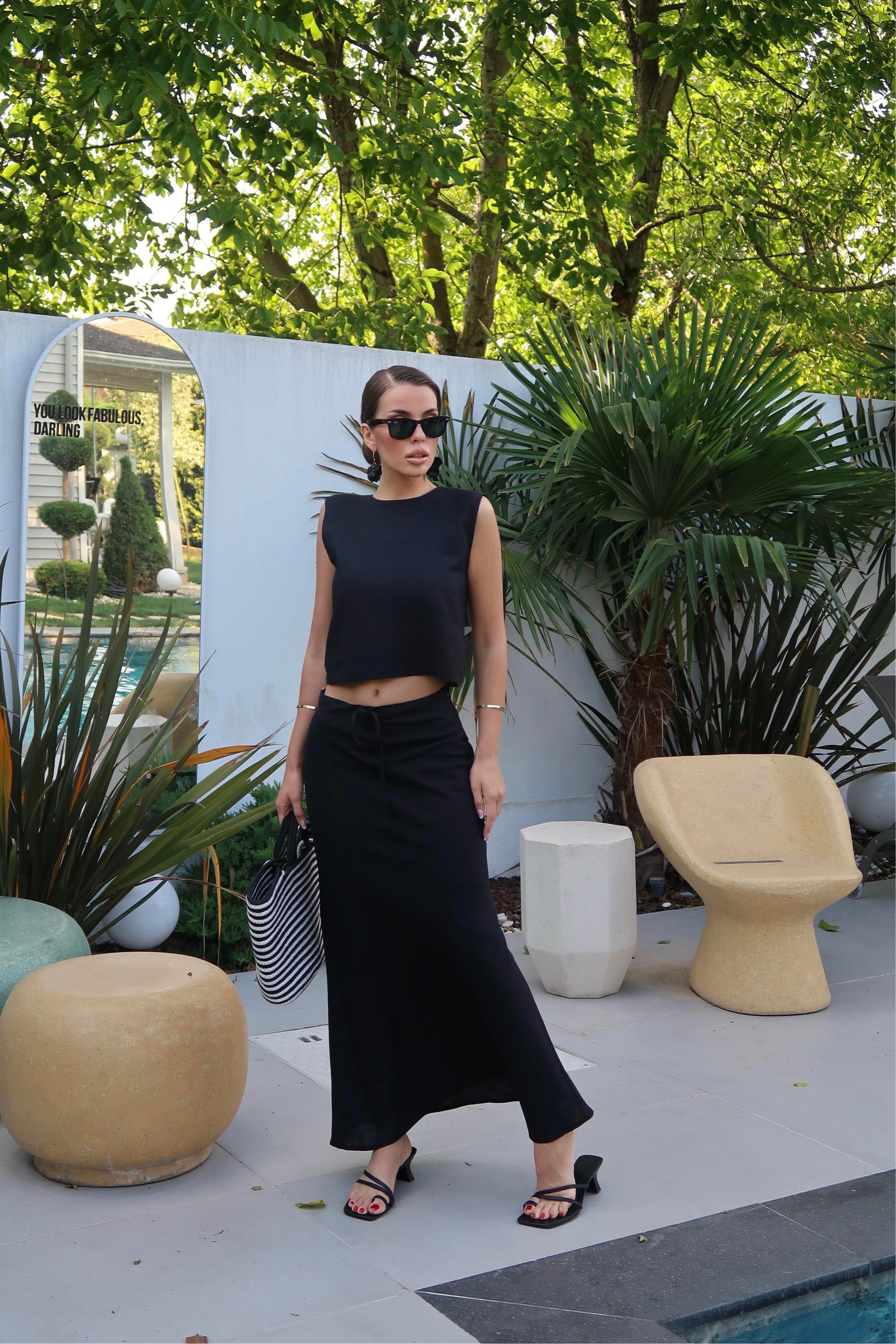 Palma Summer Rebecca Maxi Keten Etek Siyah