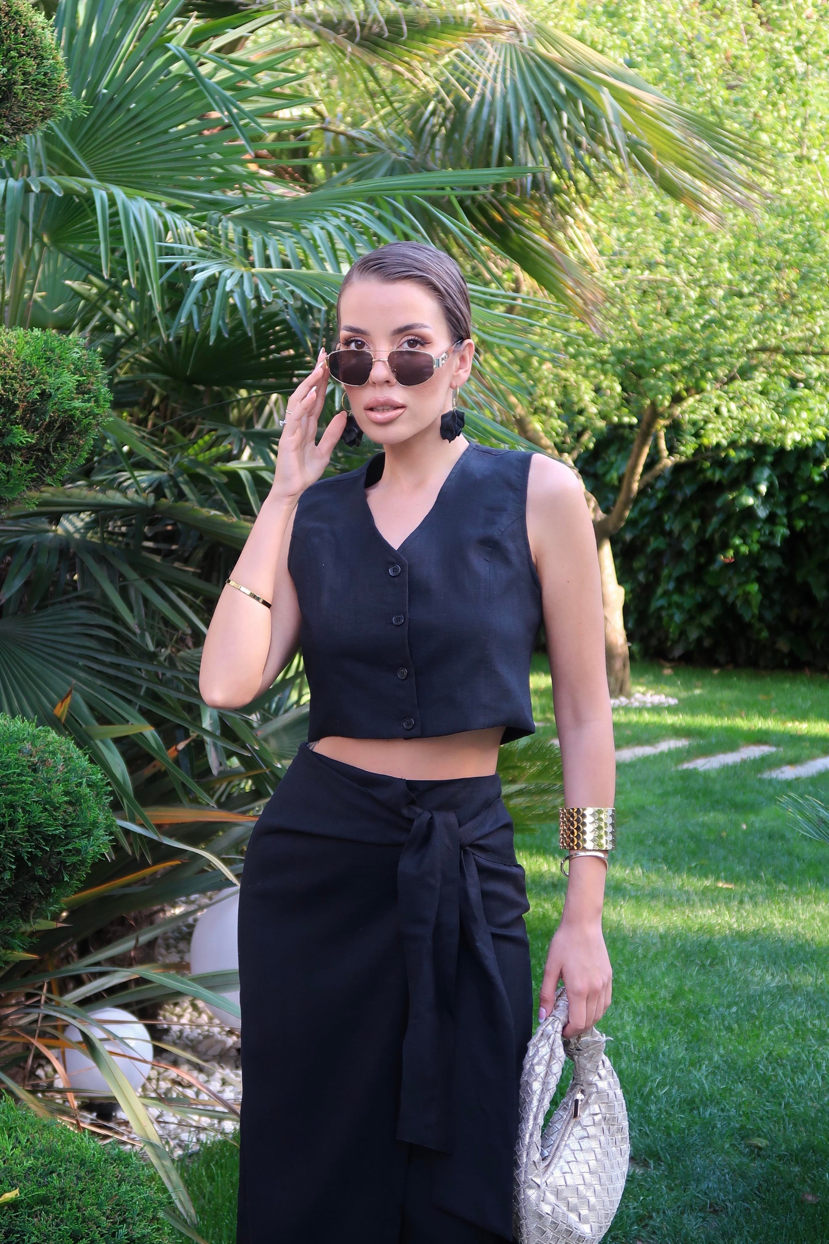 Palma Summer Julie Keten Crop Siyah Yelek