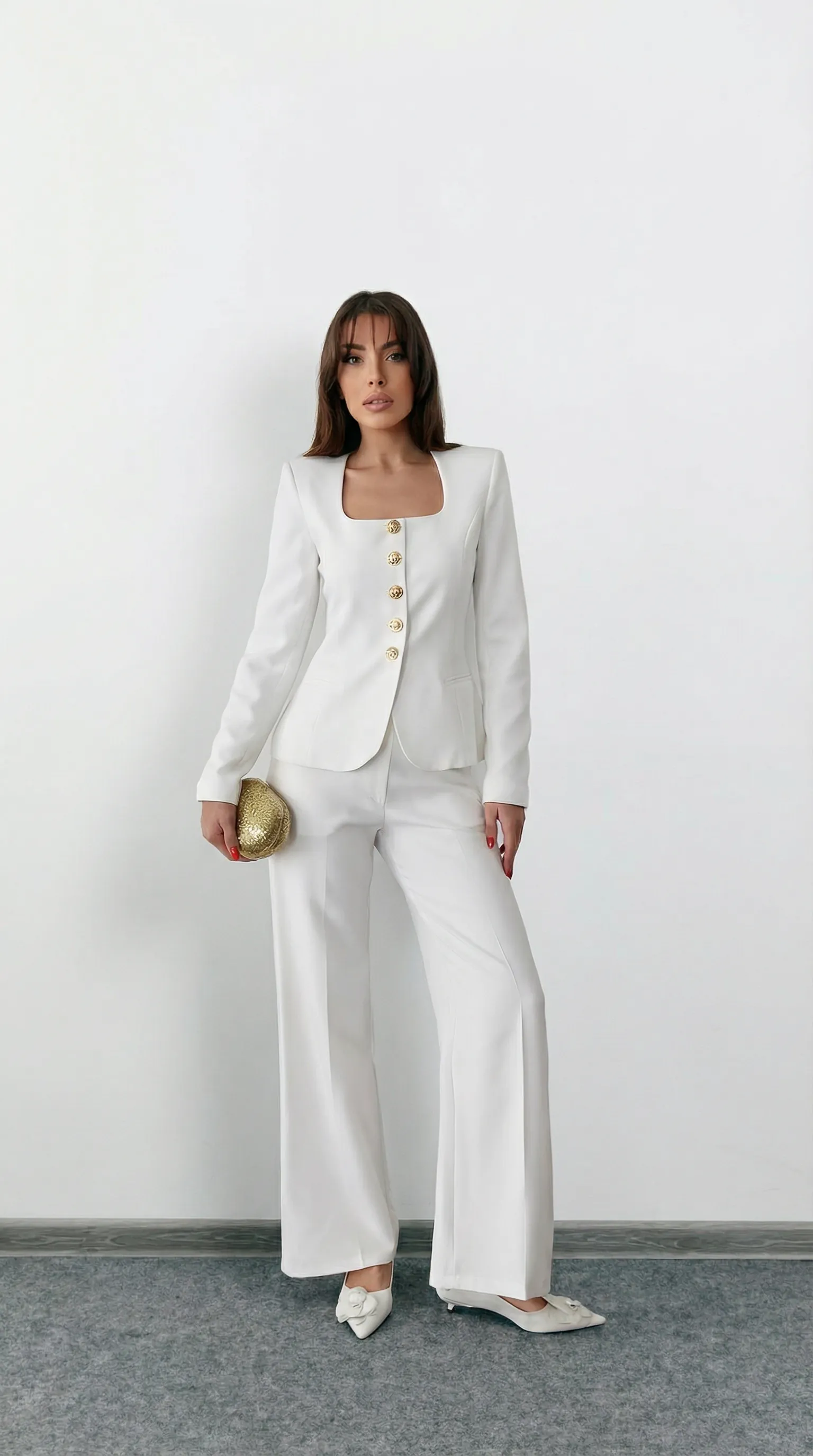 Jane Button Tailored Suit Beyaz