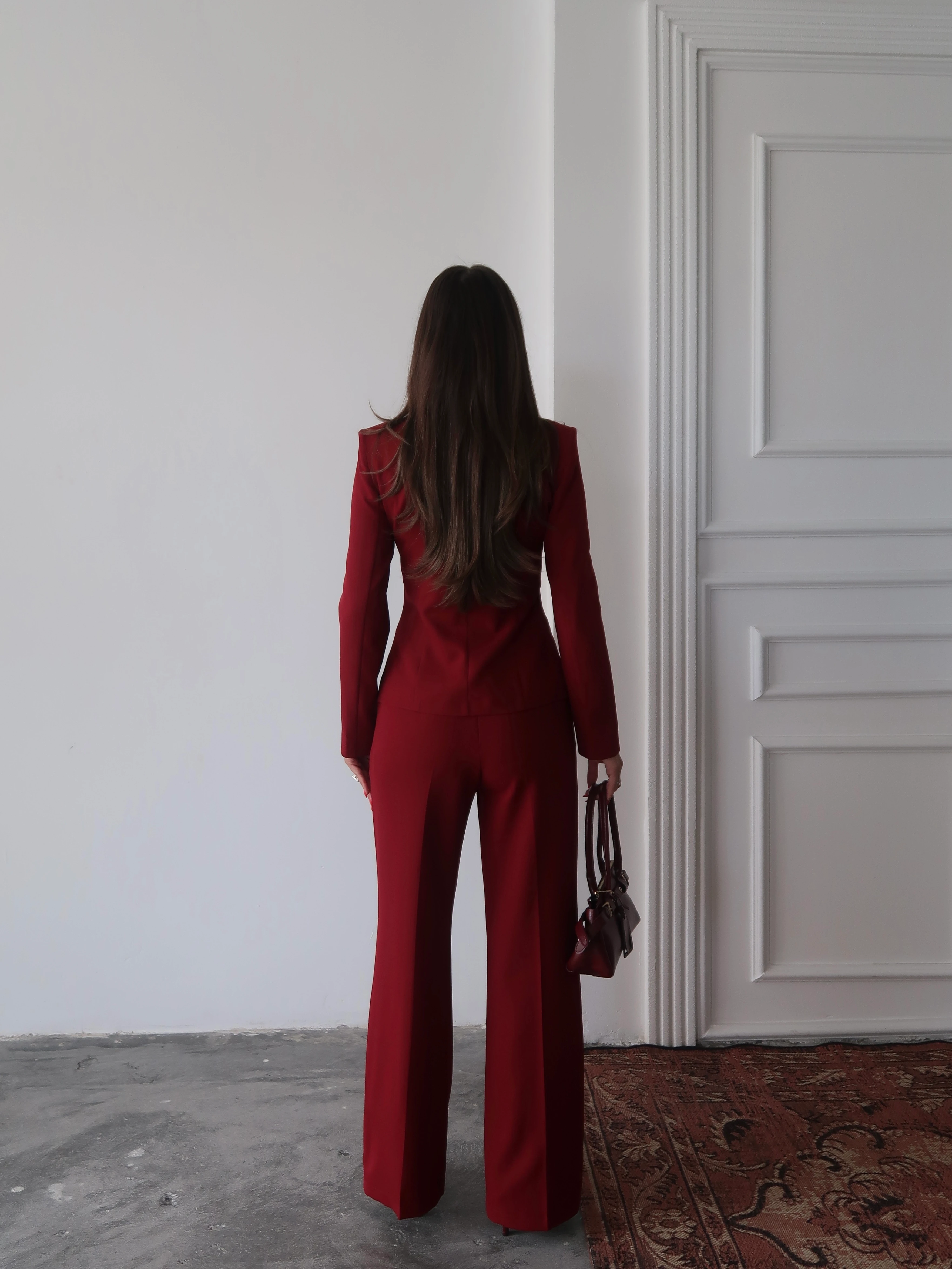 Jane Button Tailored Suit Bordo