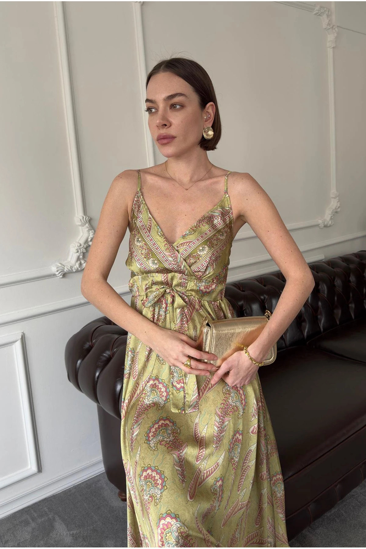 Askılı Etnik Desen Elbise