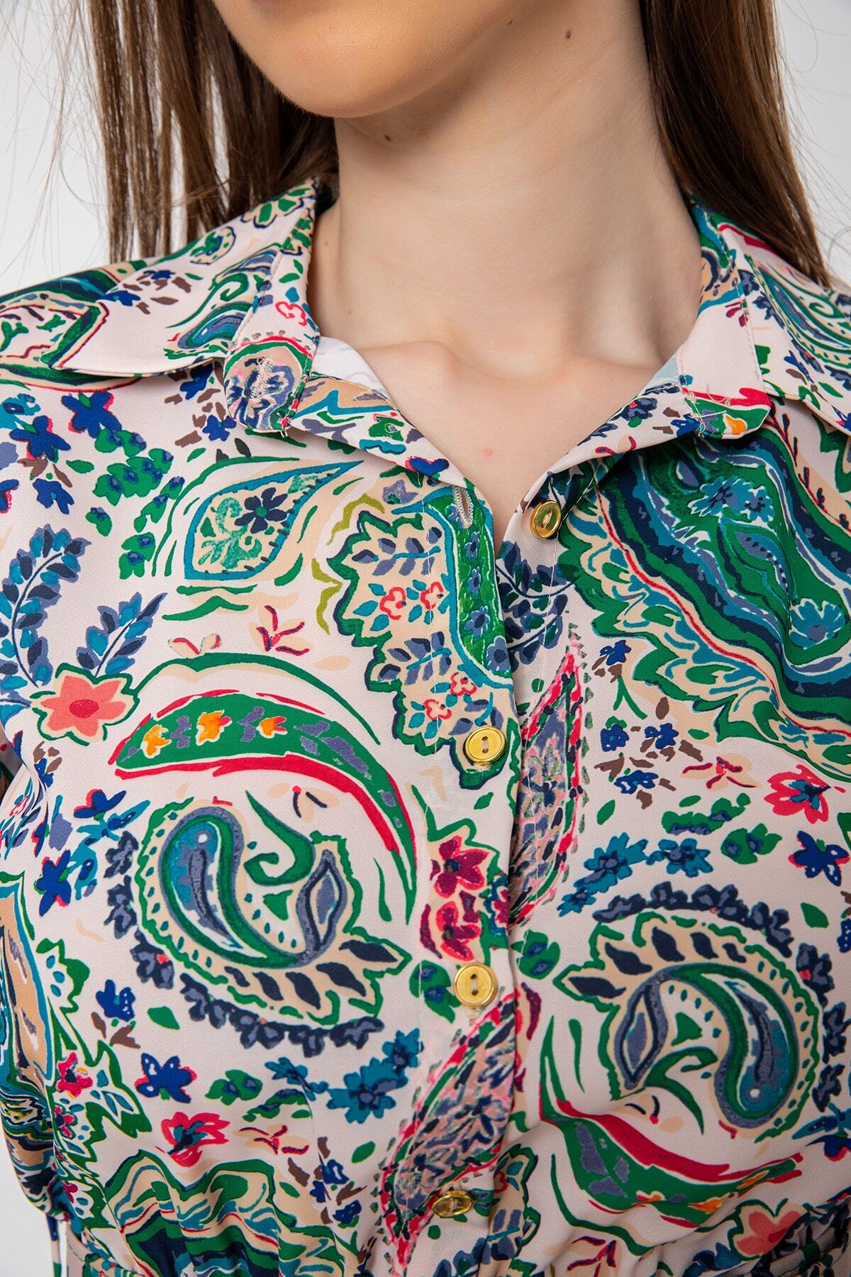 Kadın Yeşil Desenli Elbise