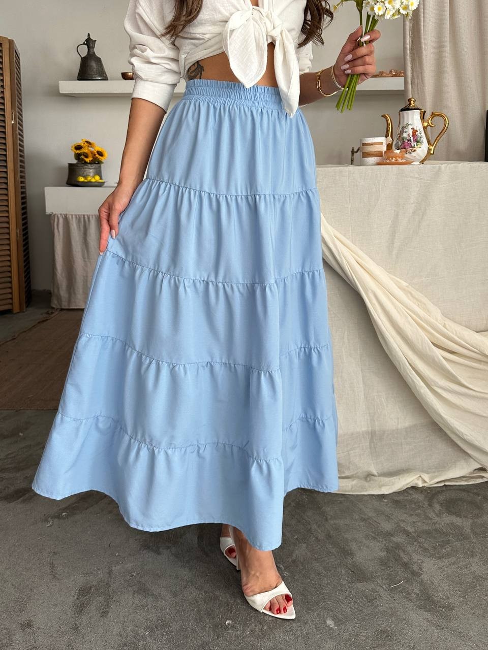 Melina Katlı Etek Mavi