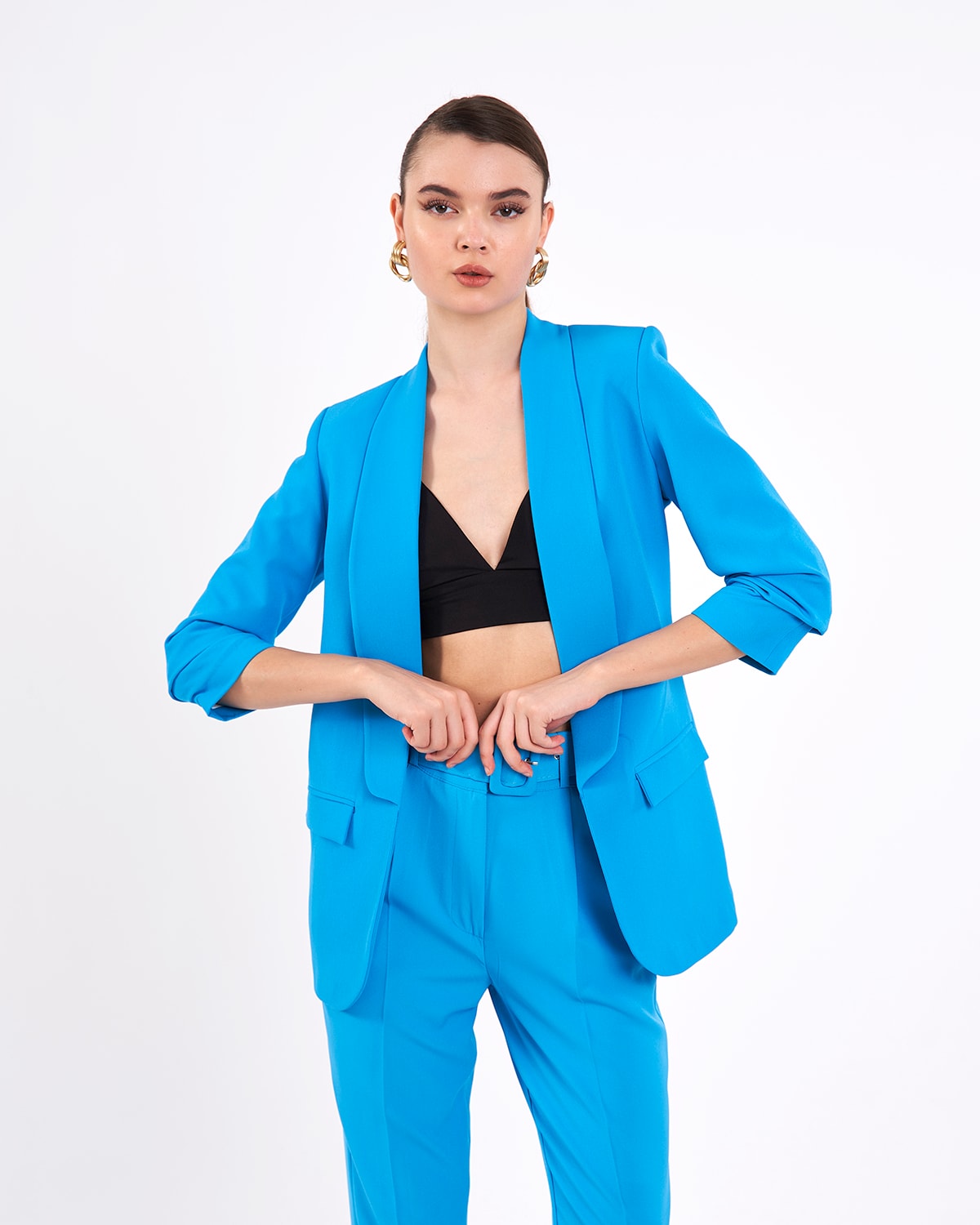 Mia Kolu Büzgülü Blazer Ceket Koyu Mavi