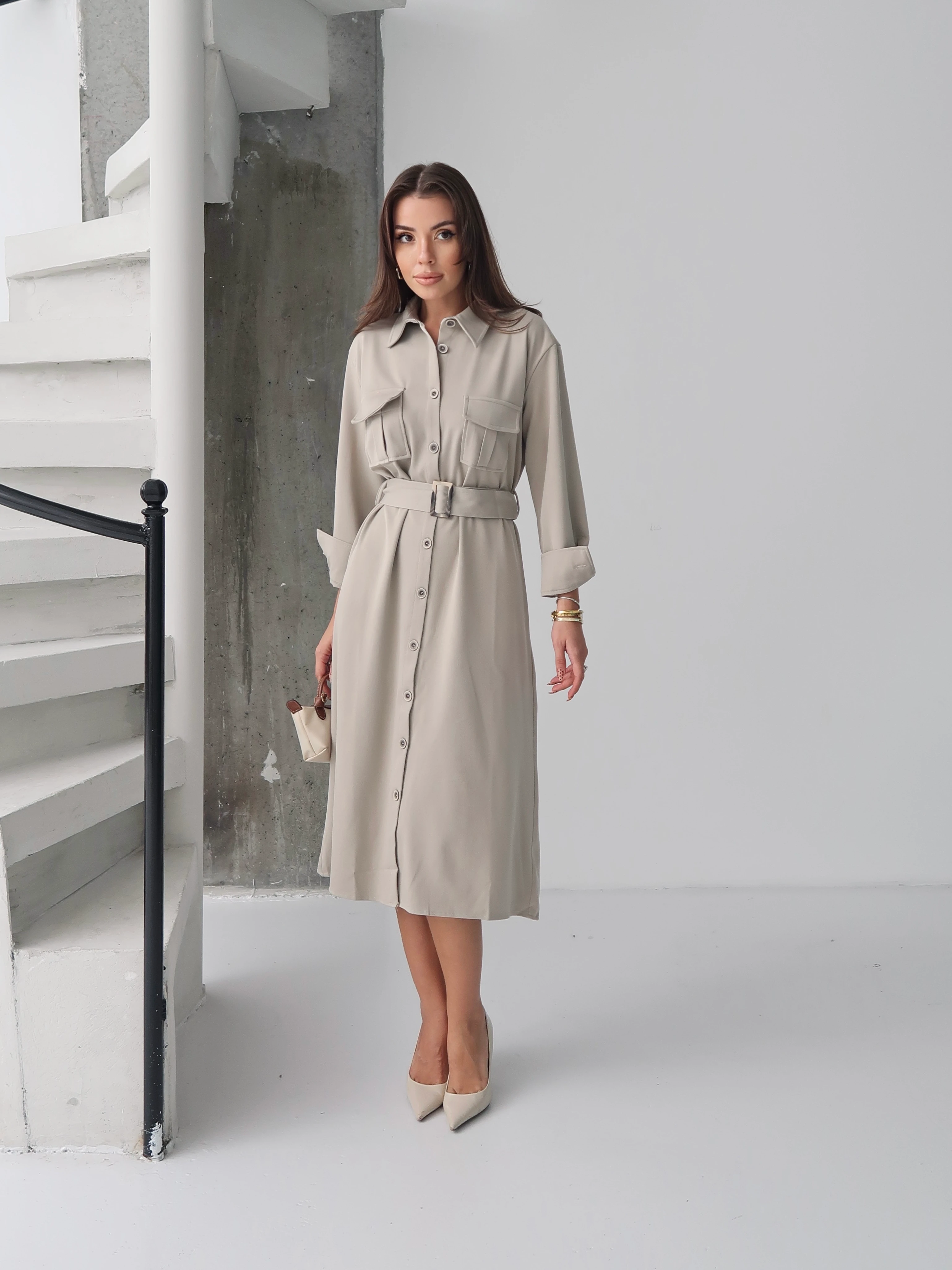 Gigi Kemerli Gömlek Elbise 