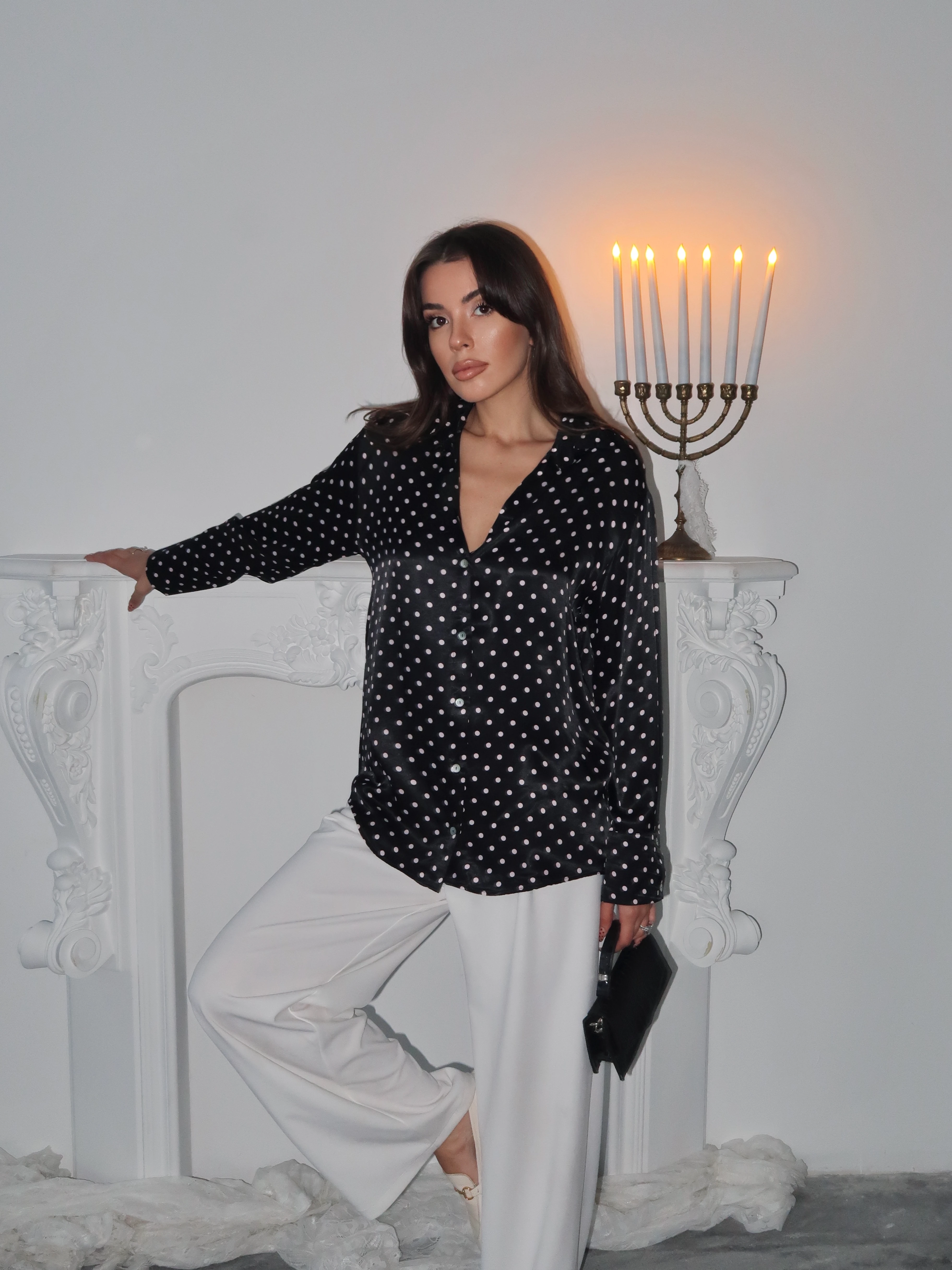 Saten Puantiyeli Gömlek 