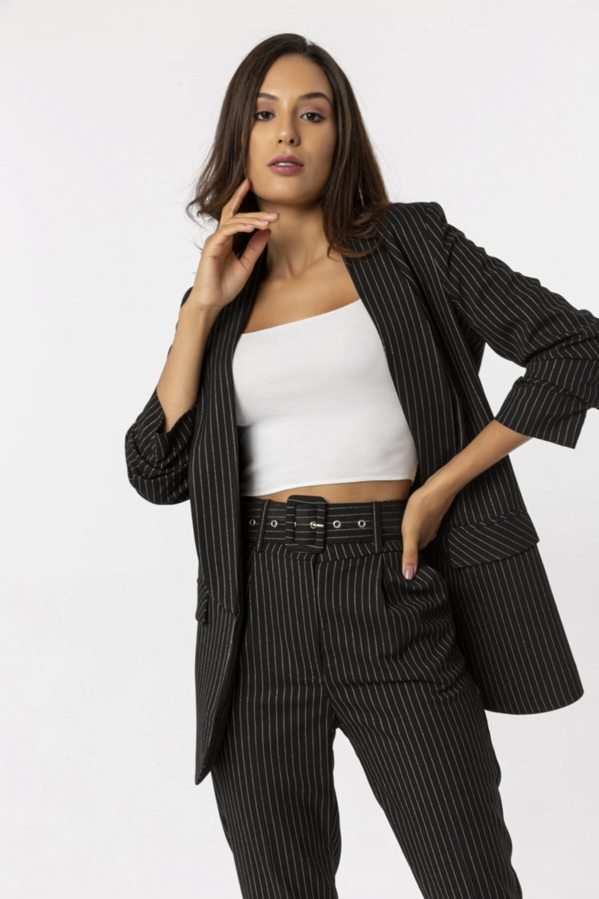 Kolu Büzgülü Blazer Siyah Ceket