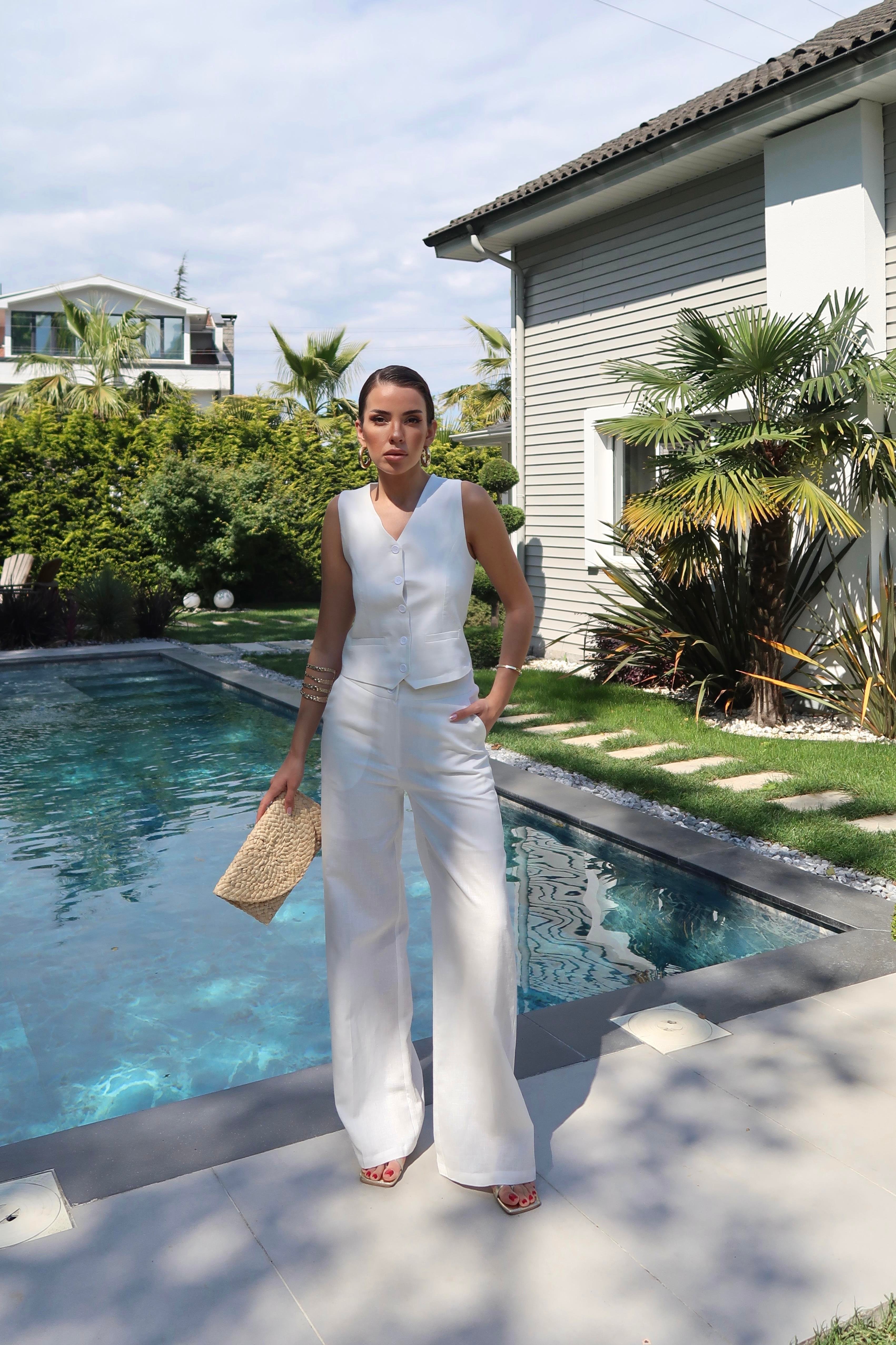 Palma Summer Marissa Keten Beyaz Yelek