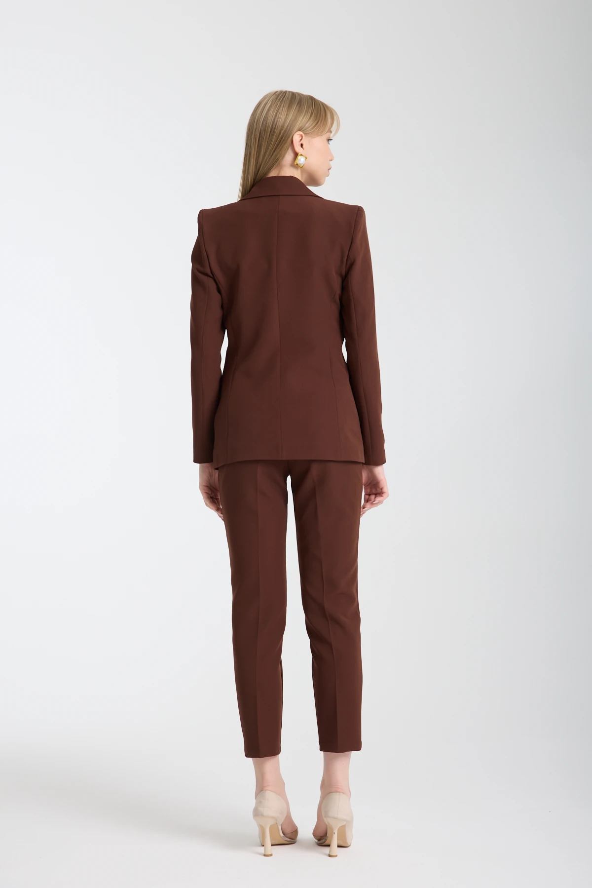 Yüksek Bel Sahte Cepli Kahverengi Pantolon