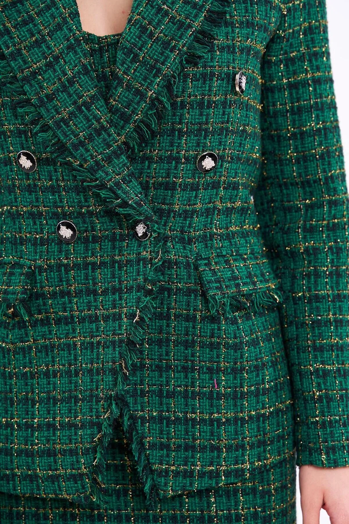 Ekose Simli Yeşil Blazer Ceket