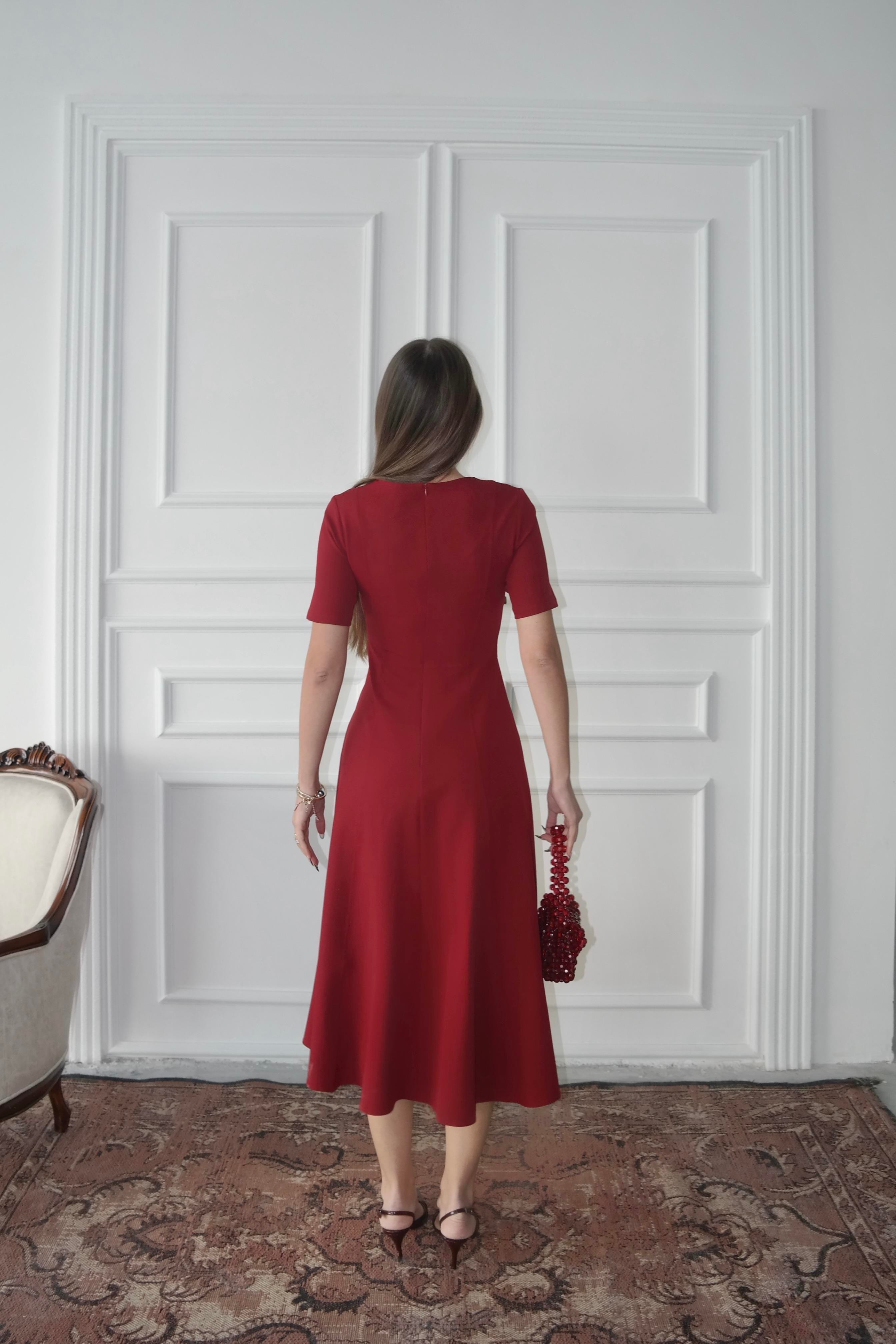 Dalie Midi Kloş Elbise Bordo