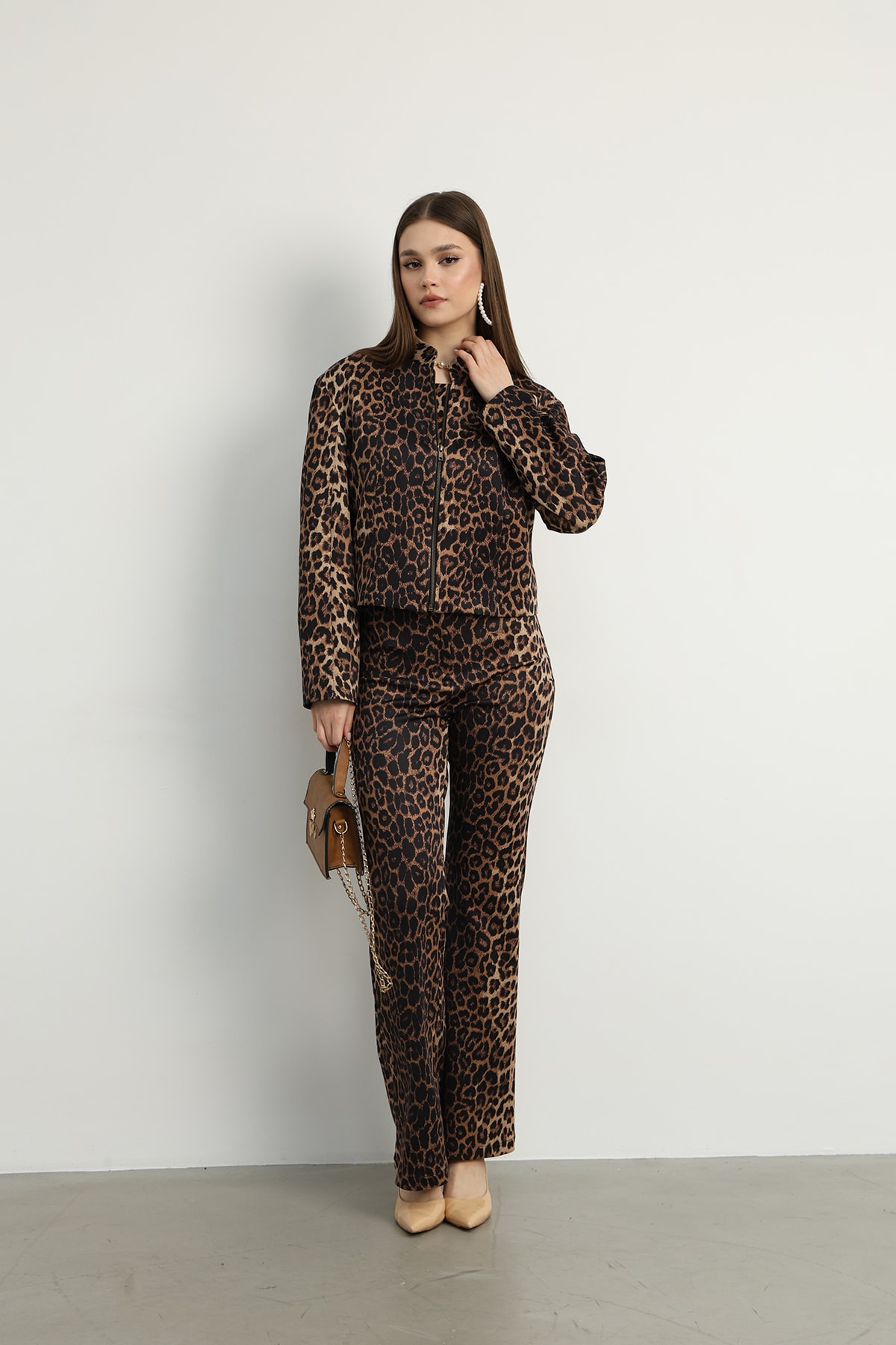 Leopar Desenli Yüksek Bel Likralı Pantolon