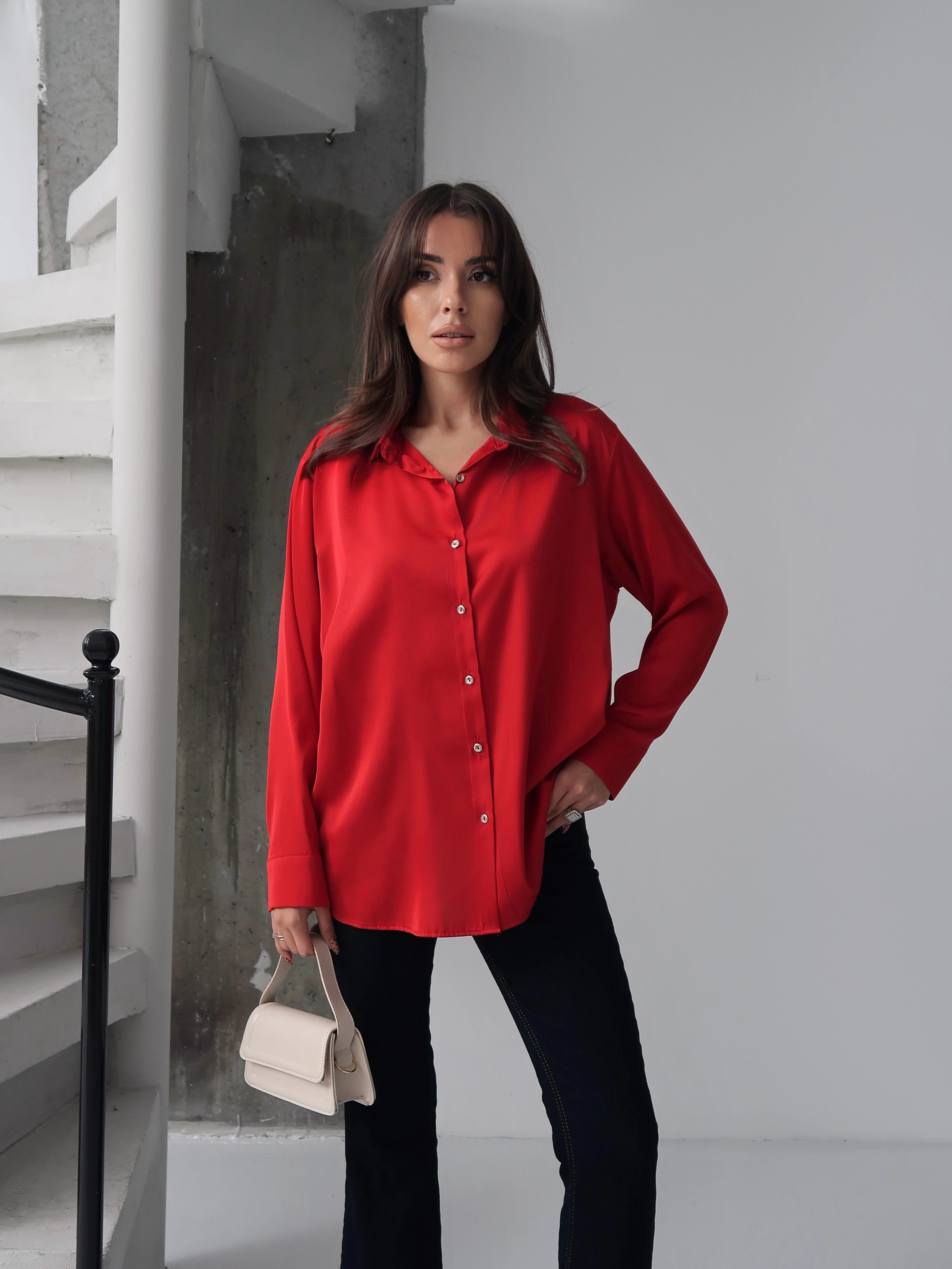 Saten Gömlek - kırmızı