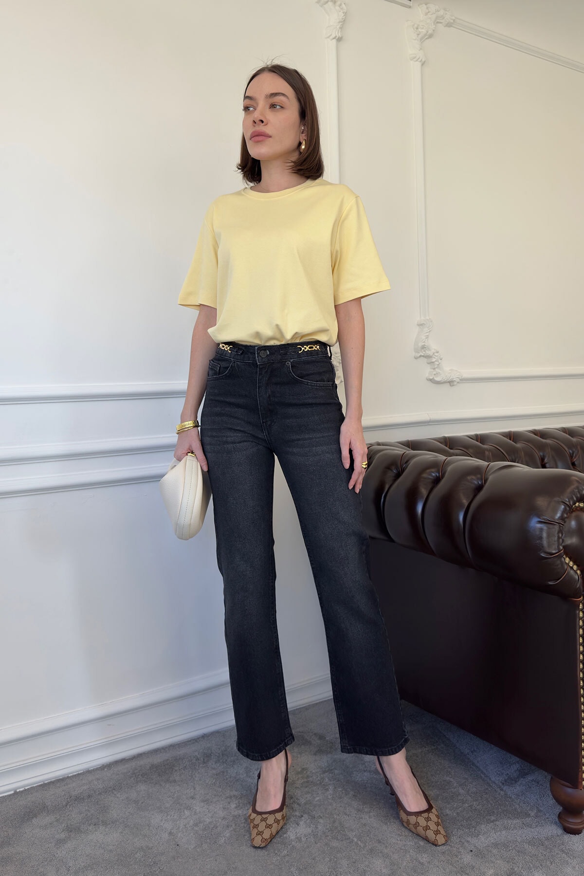Zincir Detay Premium Jean Pantolon- GRİ