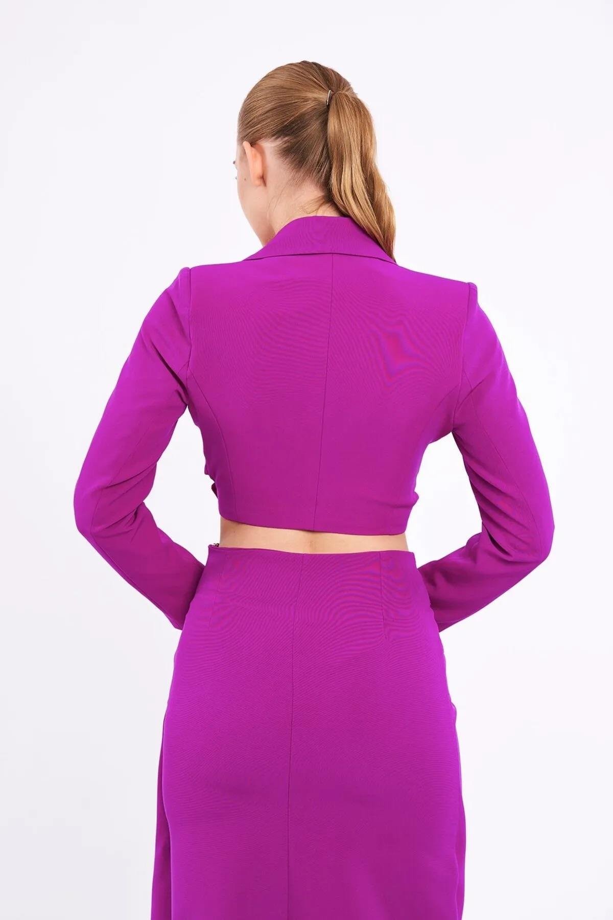 Tokalı Crop Blazer Mürdüm