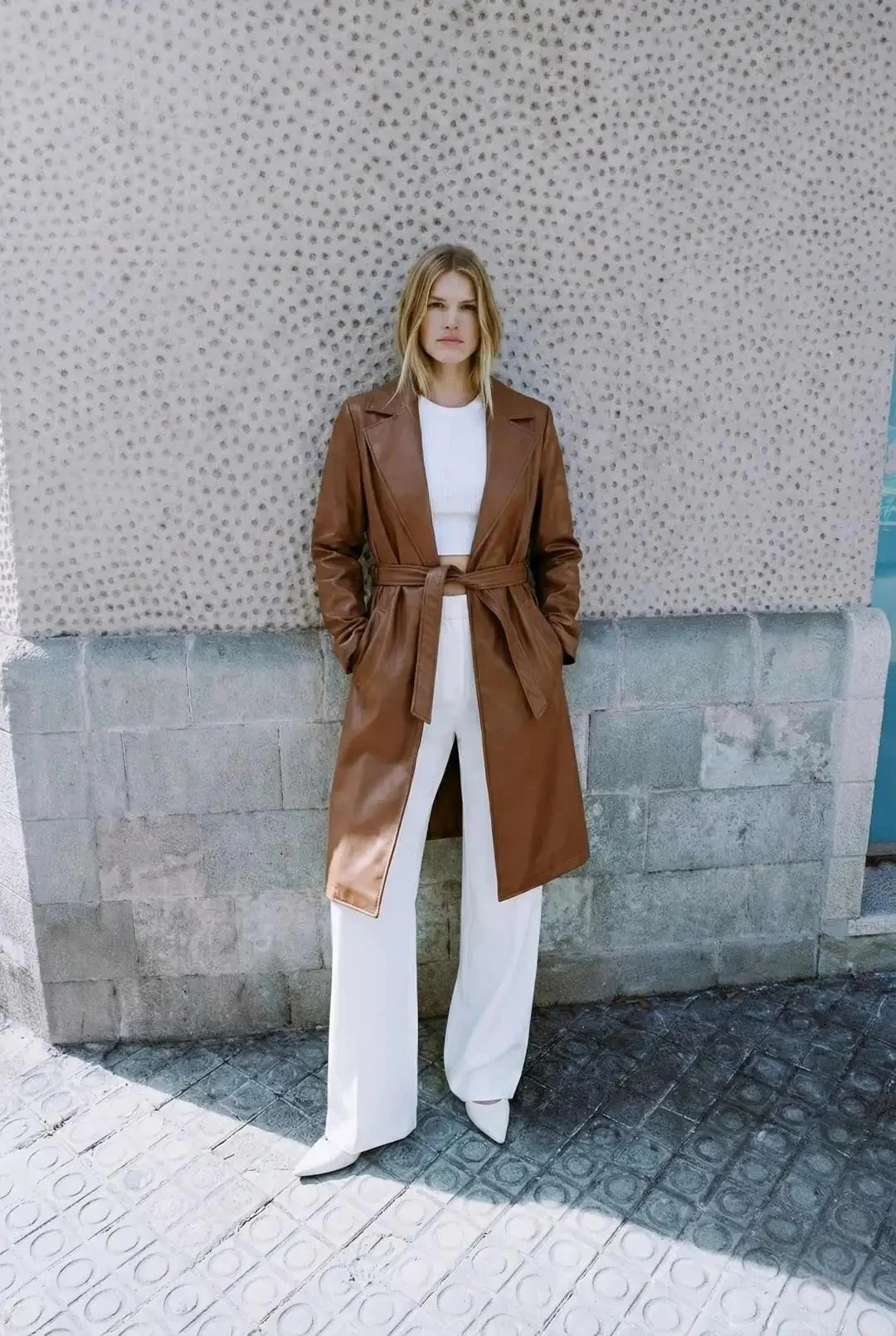 Deri trençkot Kahverengi