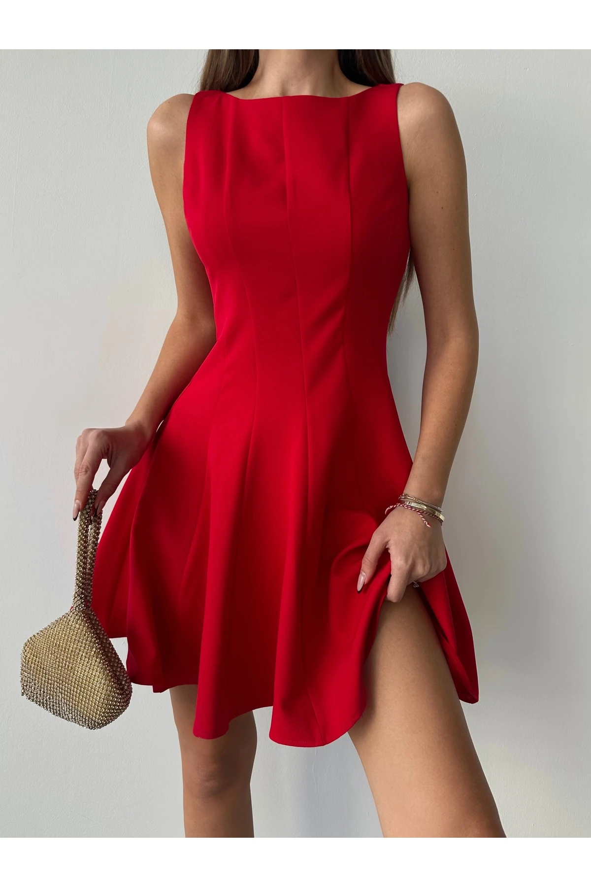 Sophie 0 Kol Volanlı Elbise