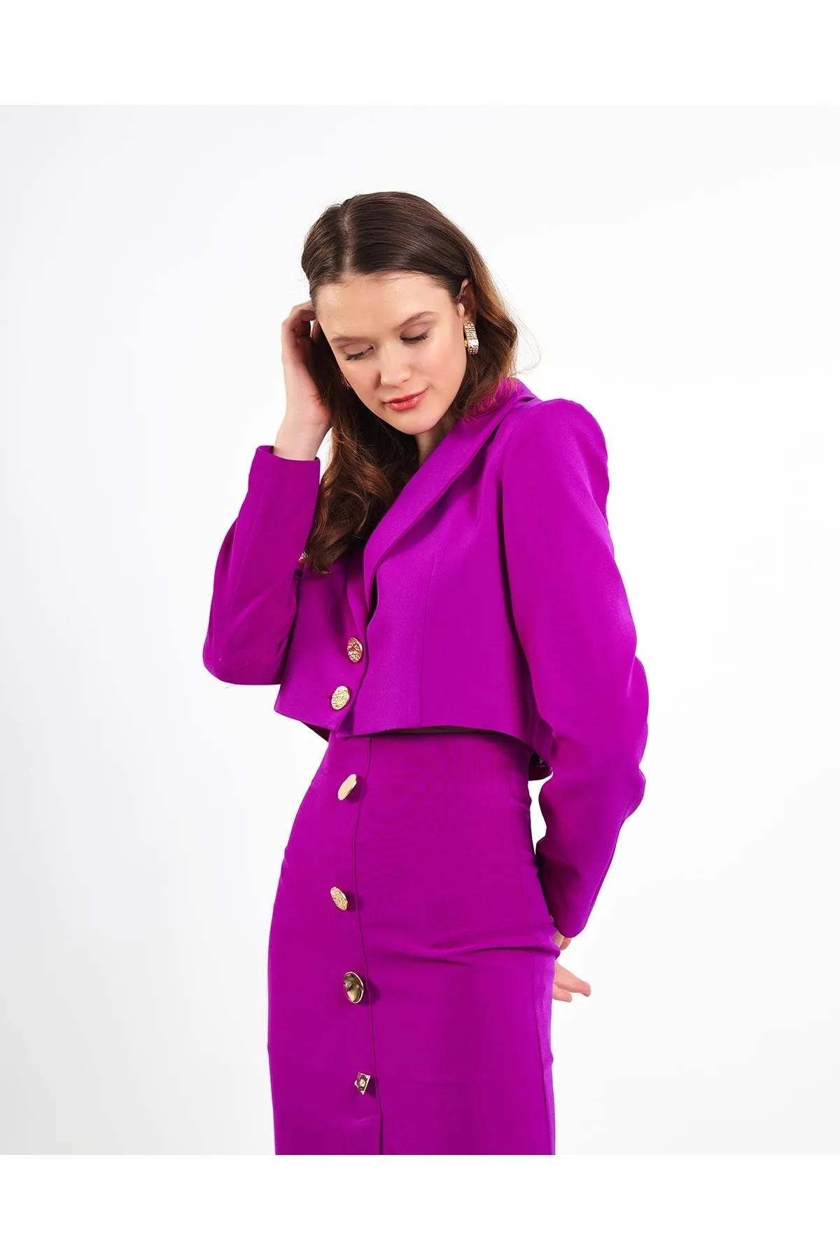 Crop Blazer Ceket Mürdüm