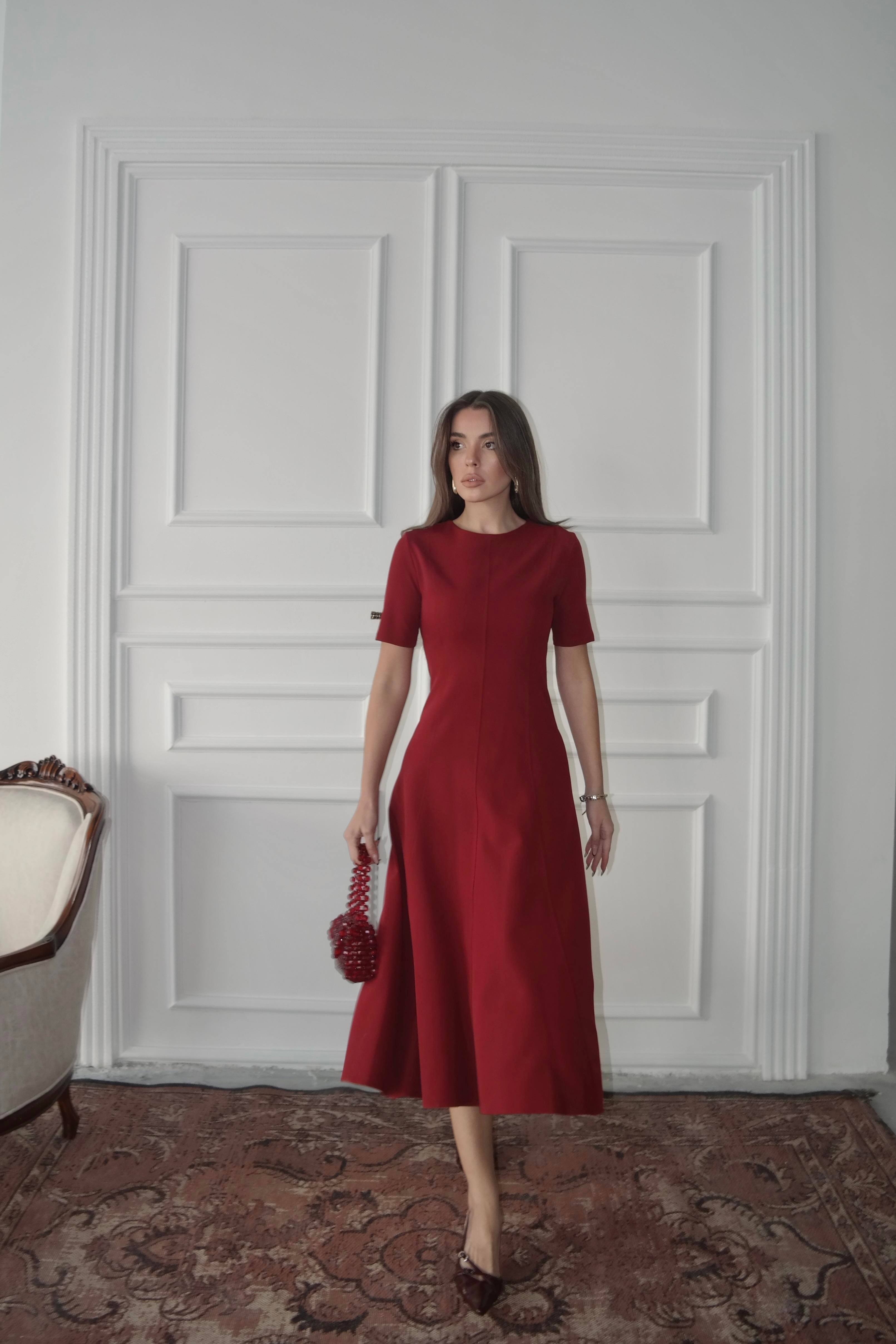 Dalie Midi Kloş Elbise Bordo