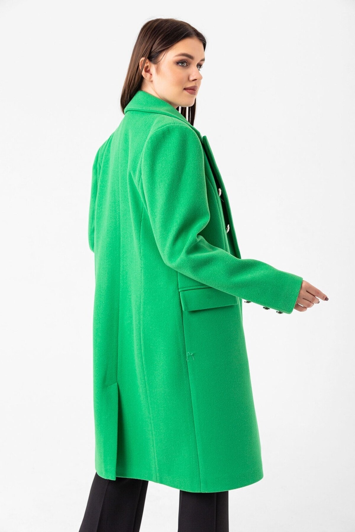 Düğmeli Kaşe Uzun Kaban