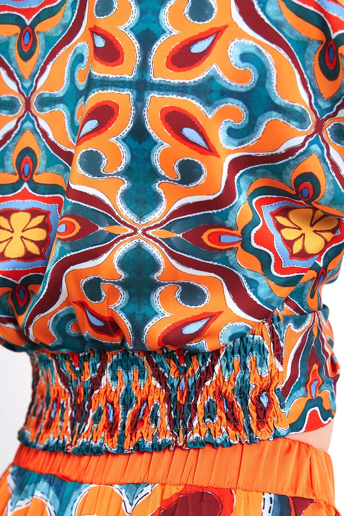 DESENLİ KISA KOLU BLUZ PANTOLON ORANJ TAKIM