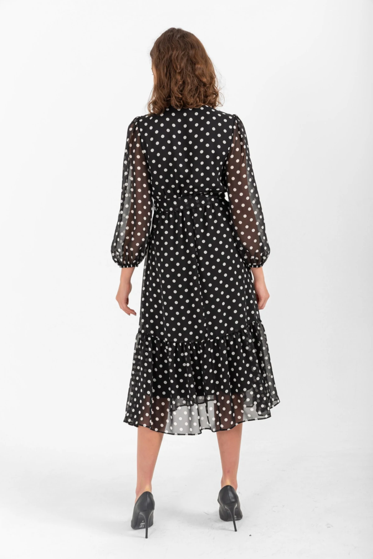 Puantiye Desenli Şifon Elbise