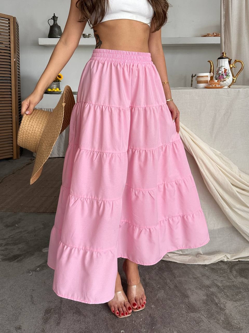 Melina Katlı Etek Pembe