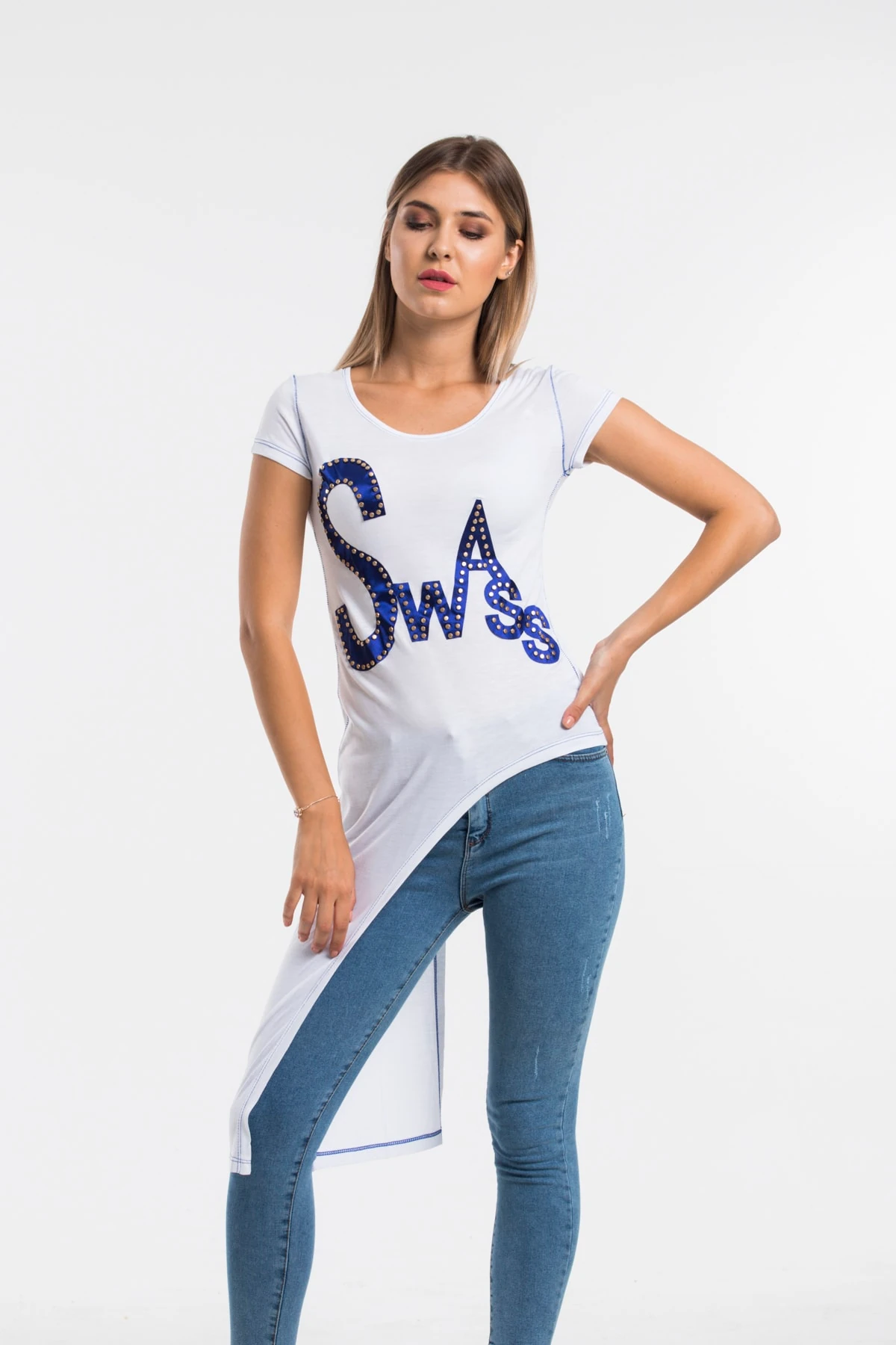 Triko Yazılı Ekru Bluz