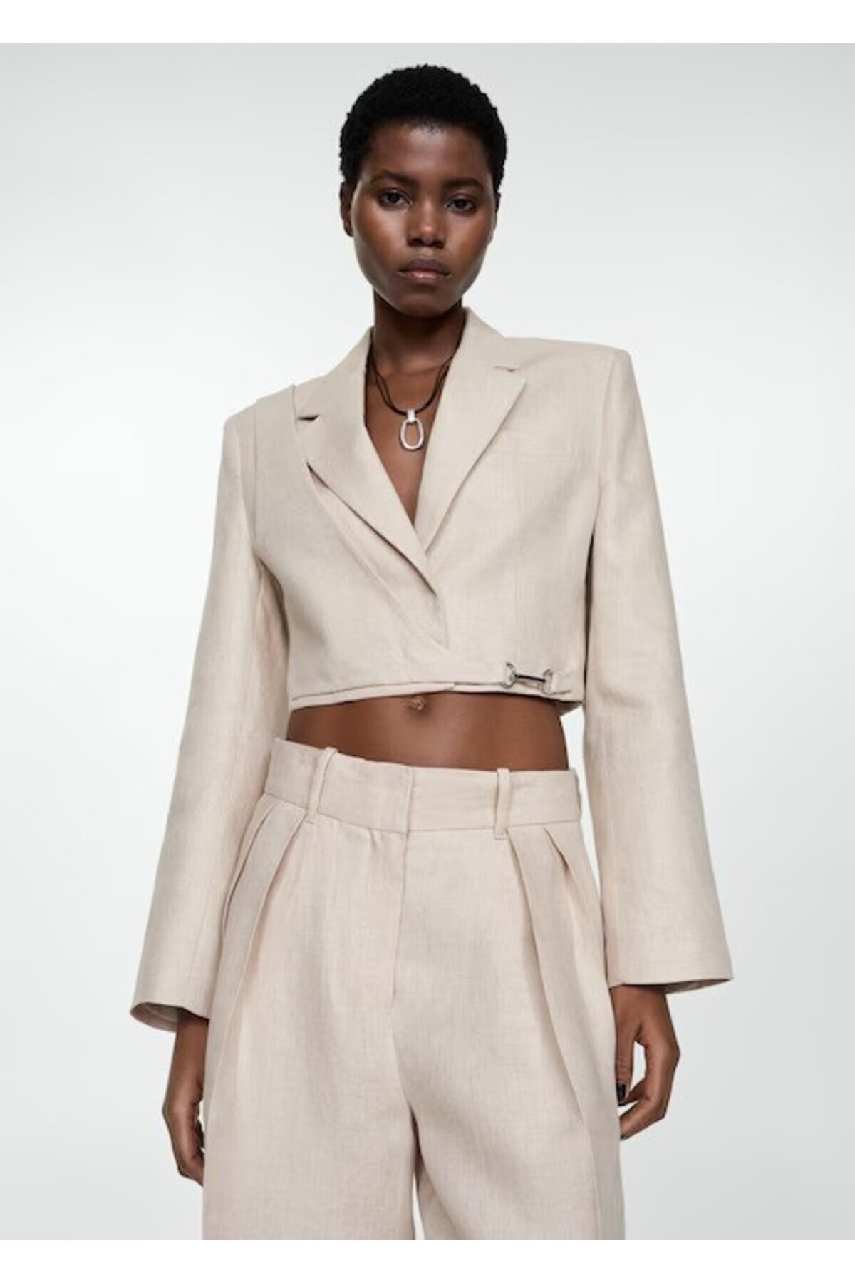 Kruvaze Crop Keten Blazer Ceket