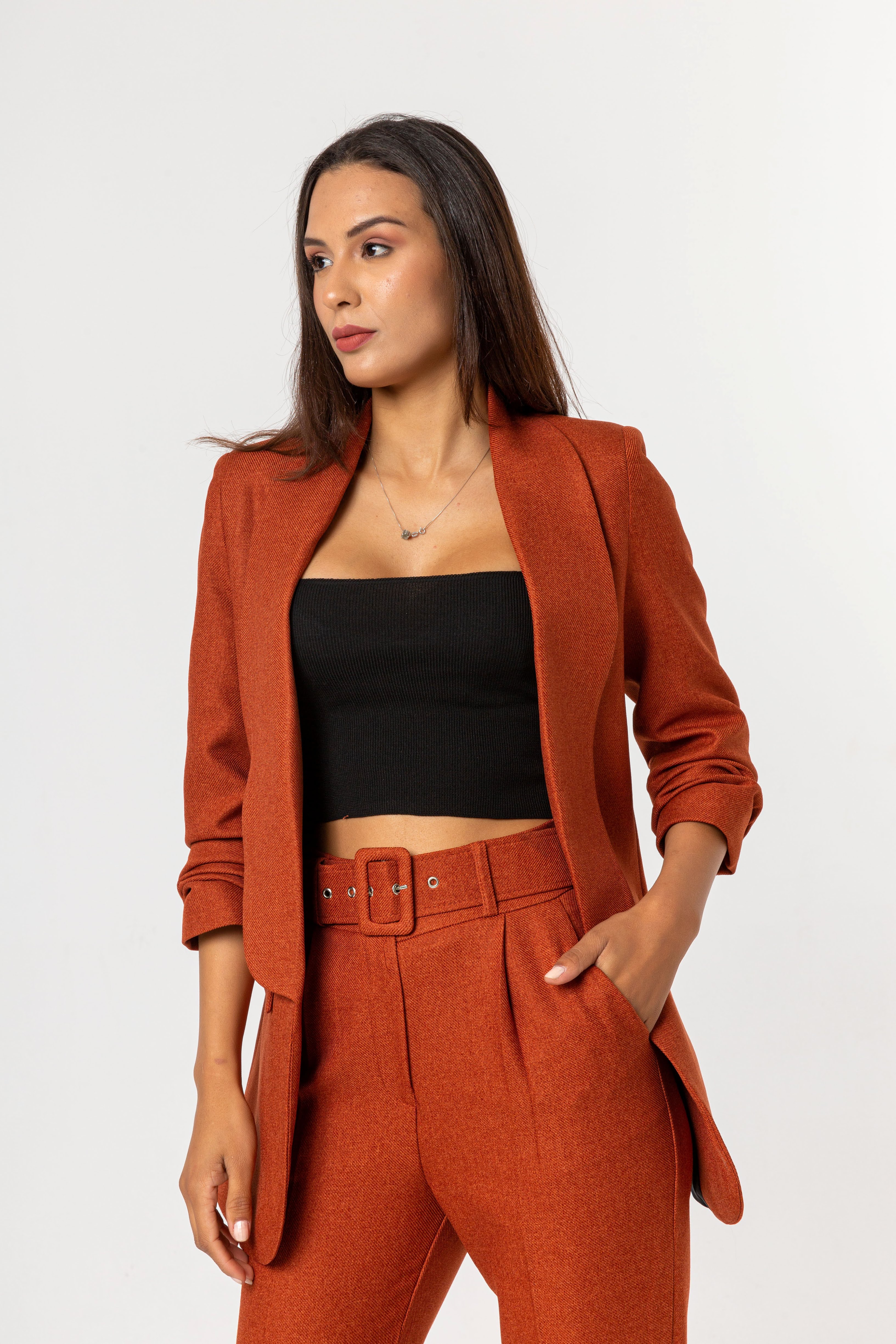 Mia Kolu Büzgülü Pendope Blazer Ceket