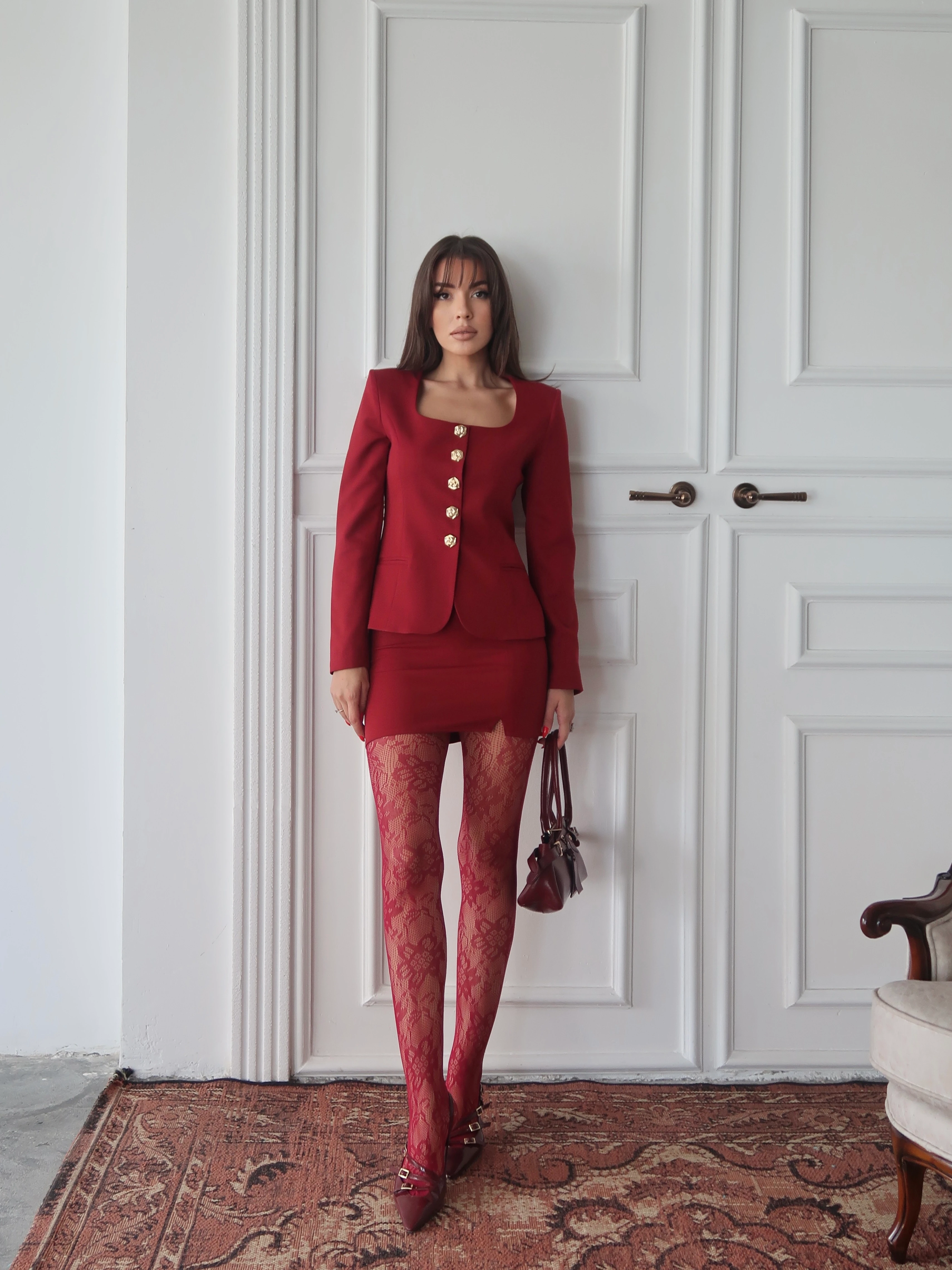 Eva Button Suit Bordo