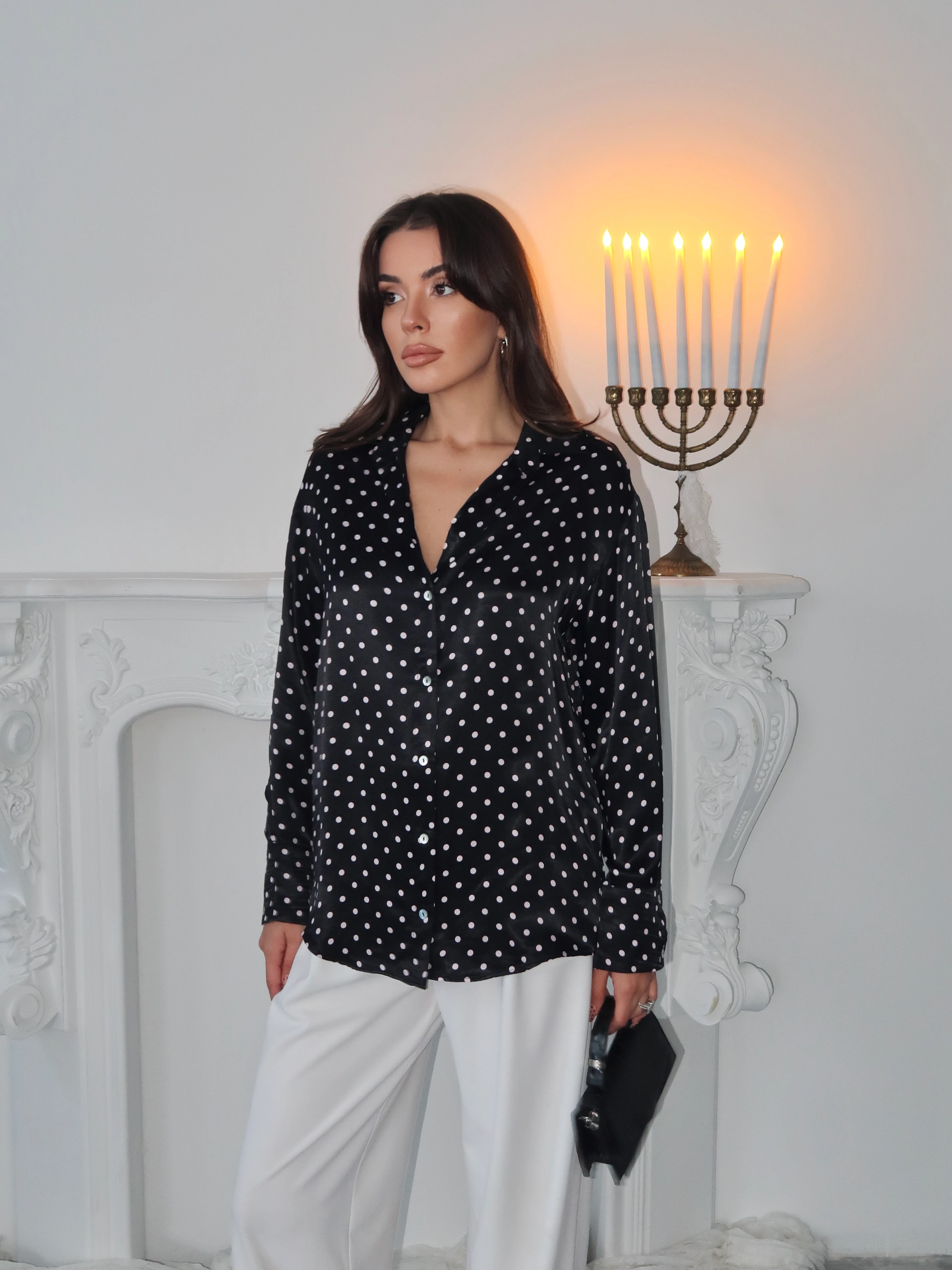 Saten Puantiyeli Gömlek 