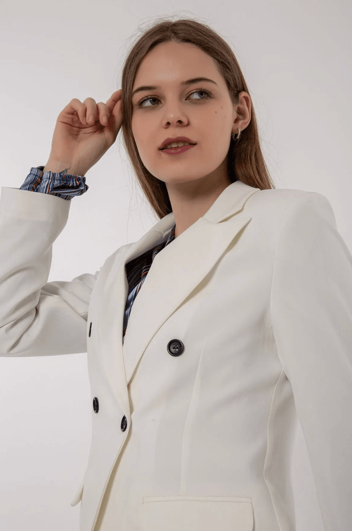 Aria Düğmeli Blazer Ceket Beyaz