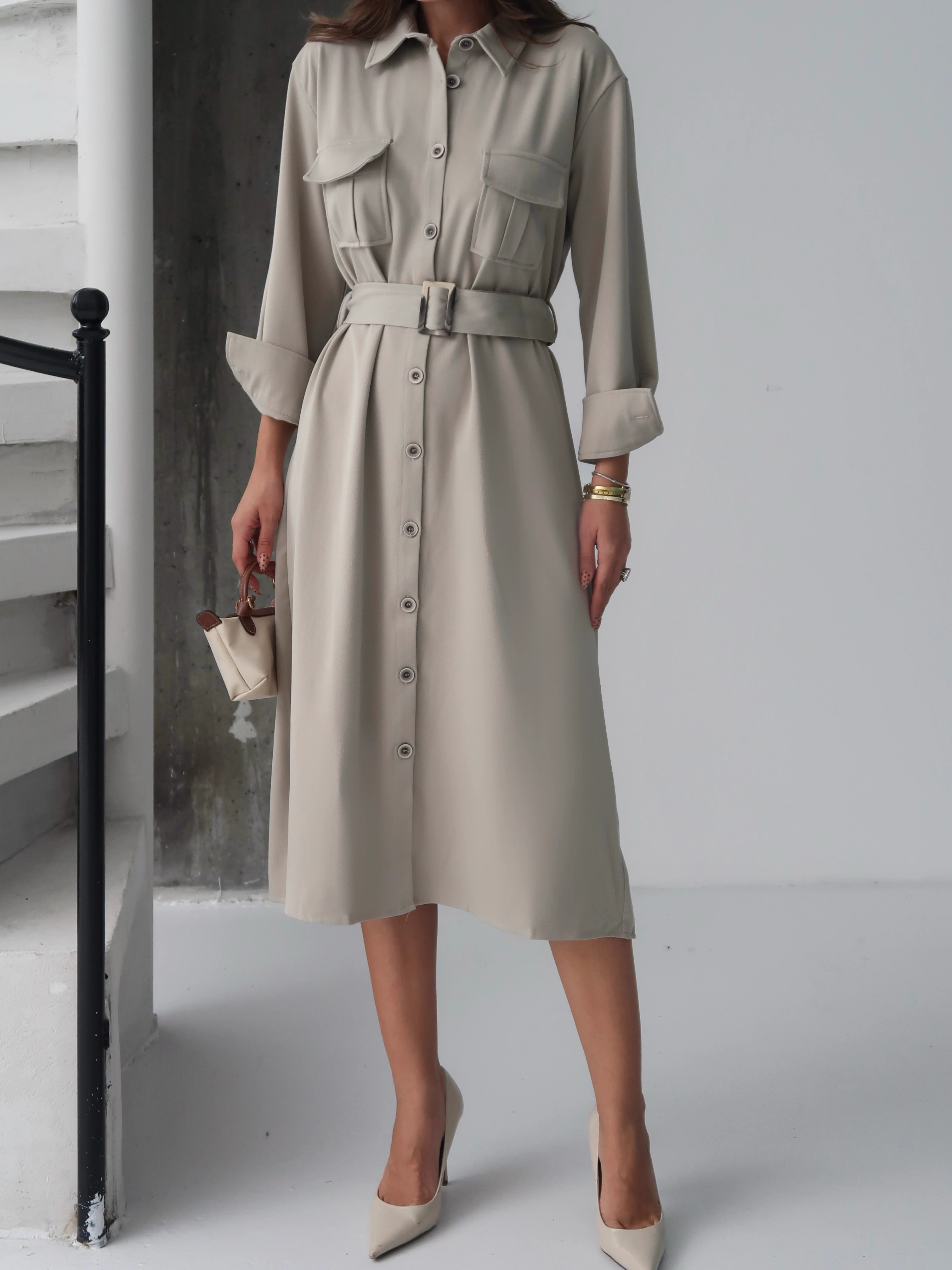 Gigi Kemerli Gömlek Elbise 