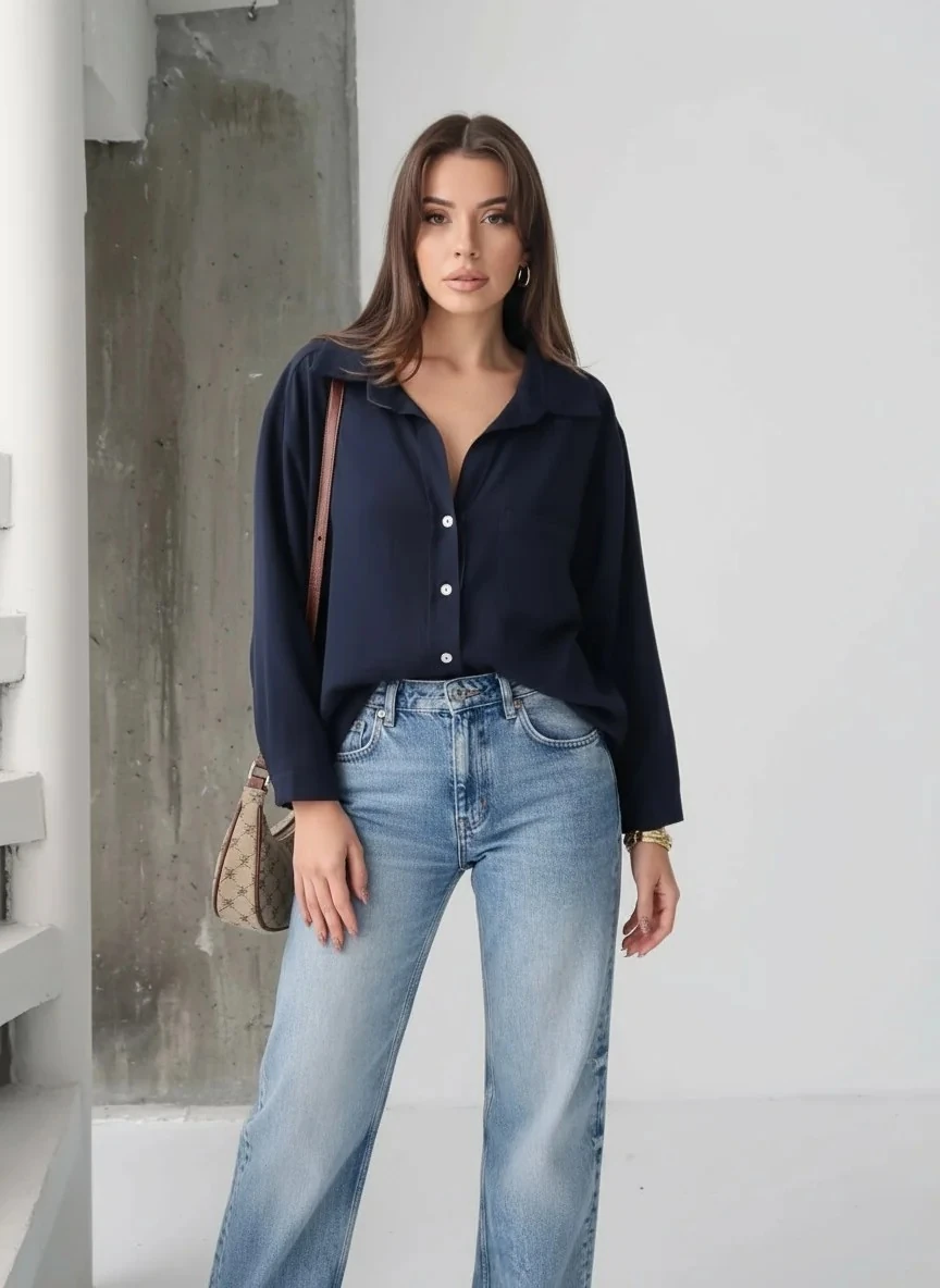 Linda Lacivert Gömlek