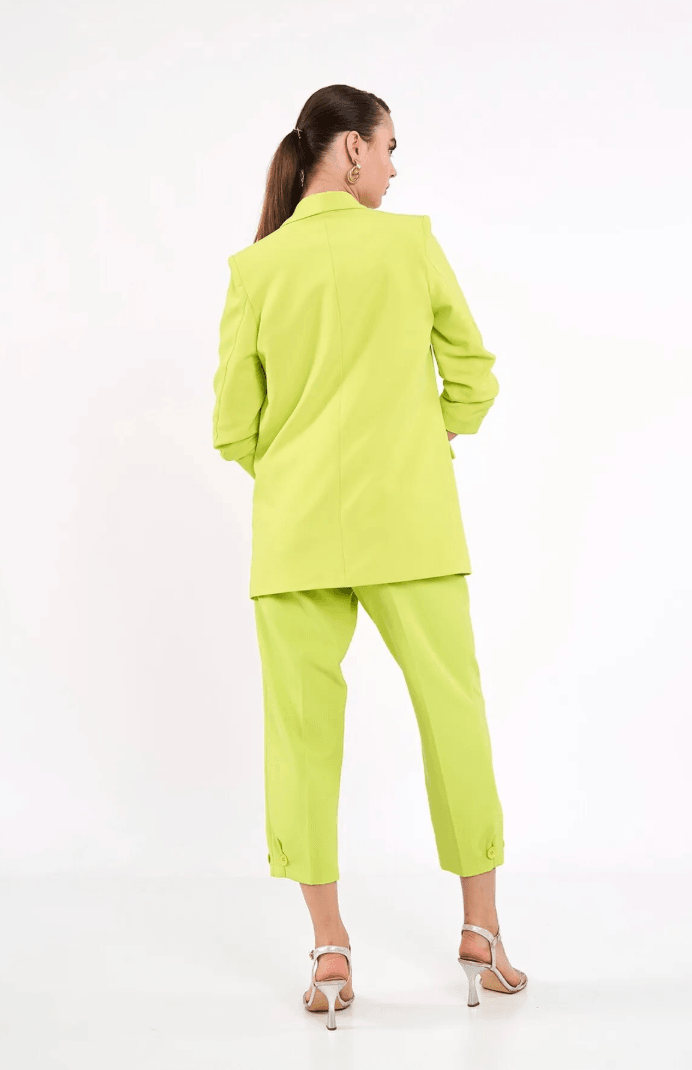 Mia Kolu Büzgülü Blazer Ceket Neon Yeşil